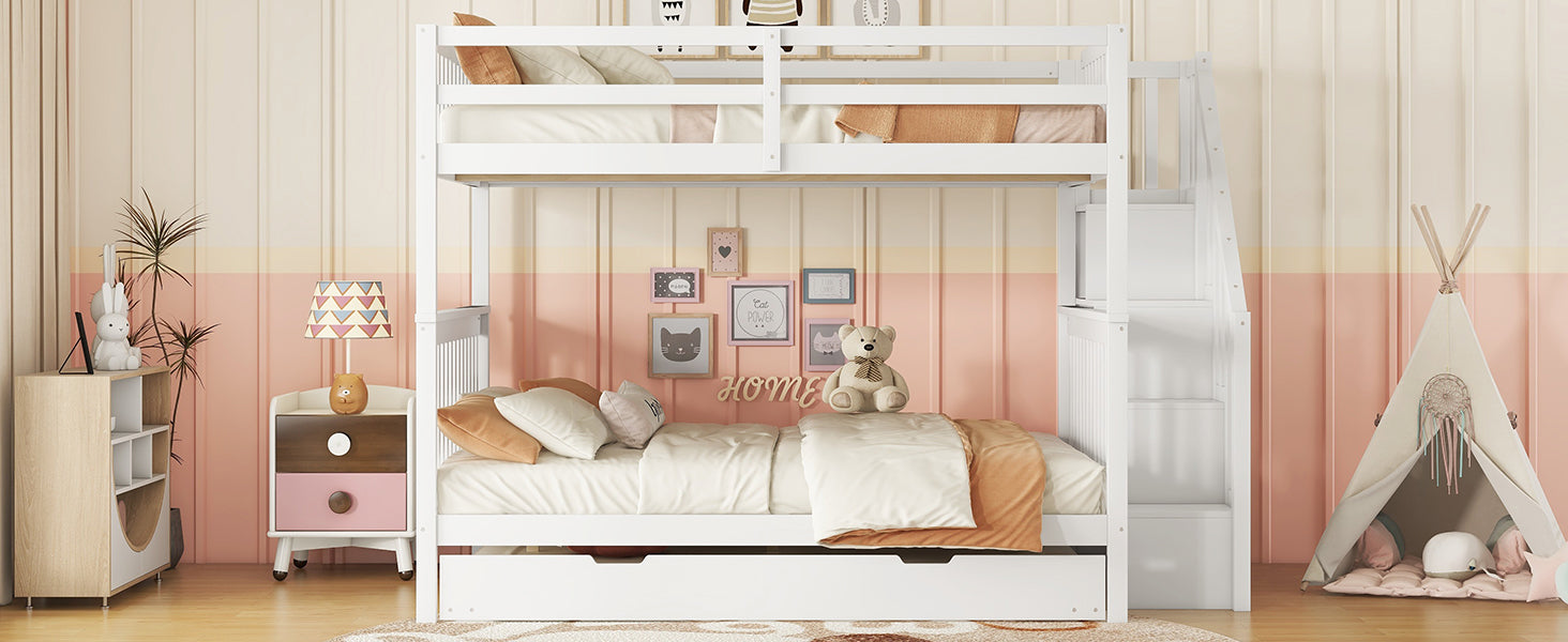 Logidon bunk bed 140x200 cm with trundle bed stair shelf white