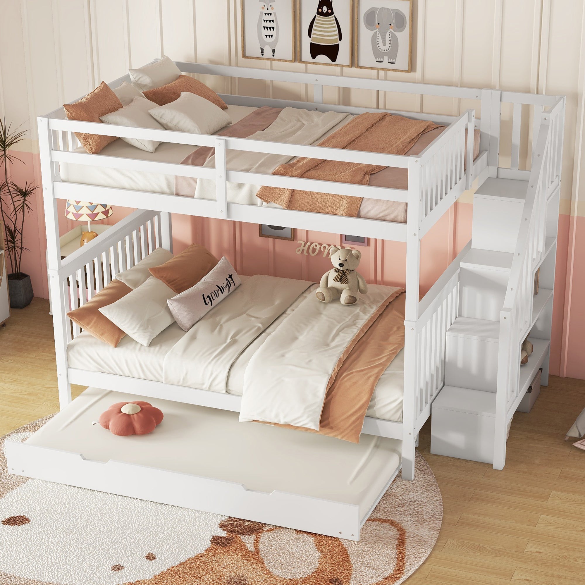 Logidon bunk bed 140x200 cm with trundle bed stair shelf white