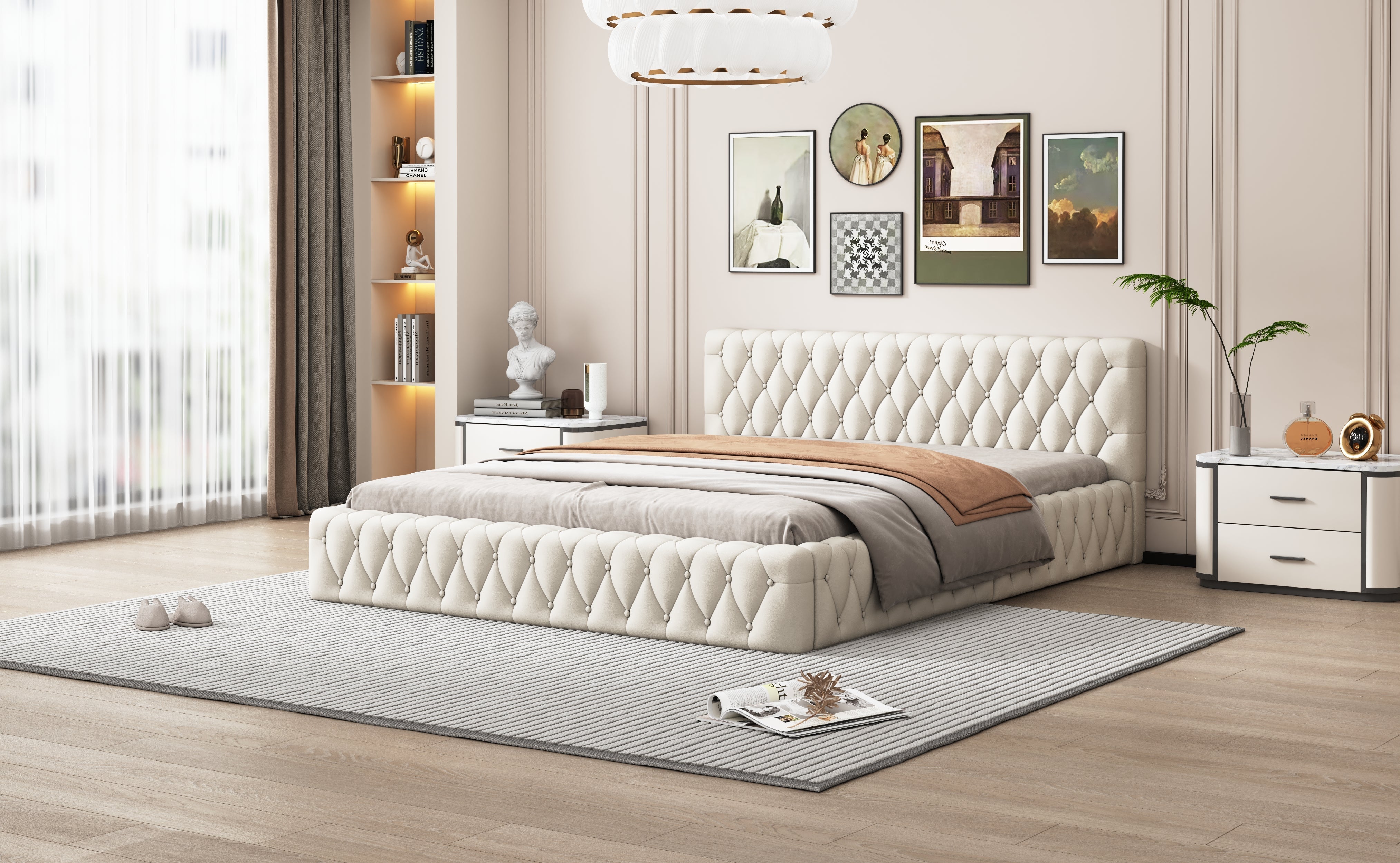 Logidon gestoffeerd jeugd tweepersoonsbed 140 x 200 cm beige velours