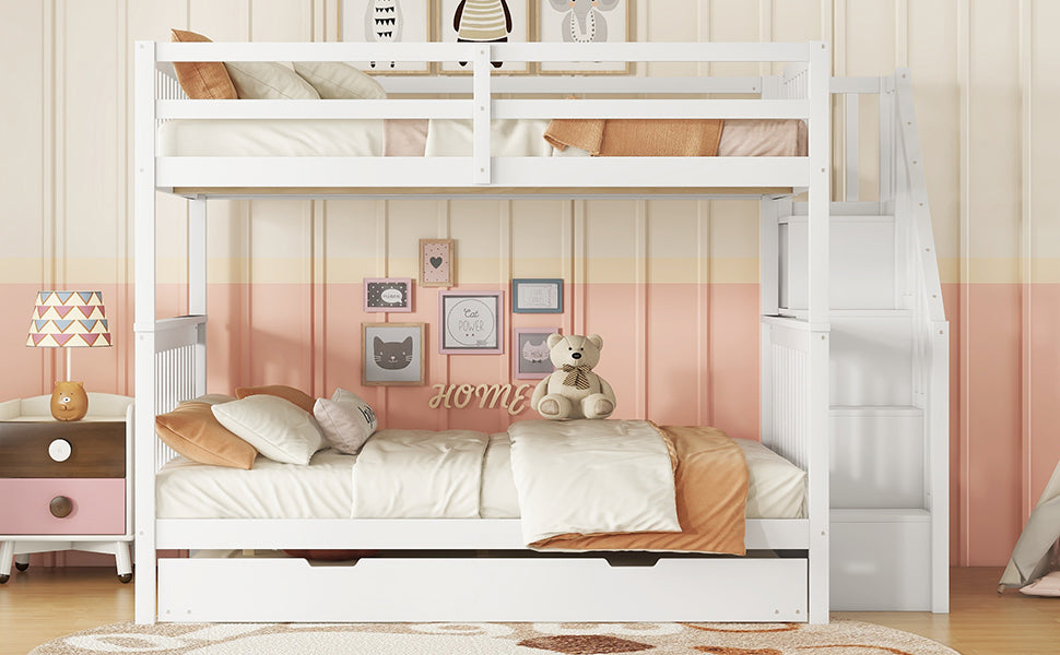 Logidon bunk bed 140x200 cm with trundle bed stair shelf white