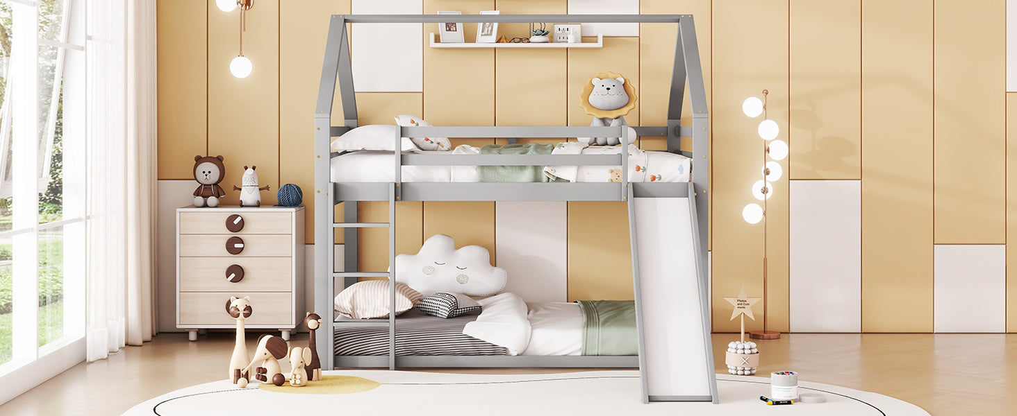Logidon bunk bed double bed 140x200 gray with slide
