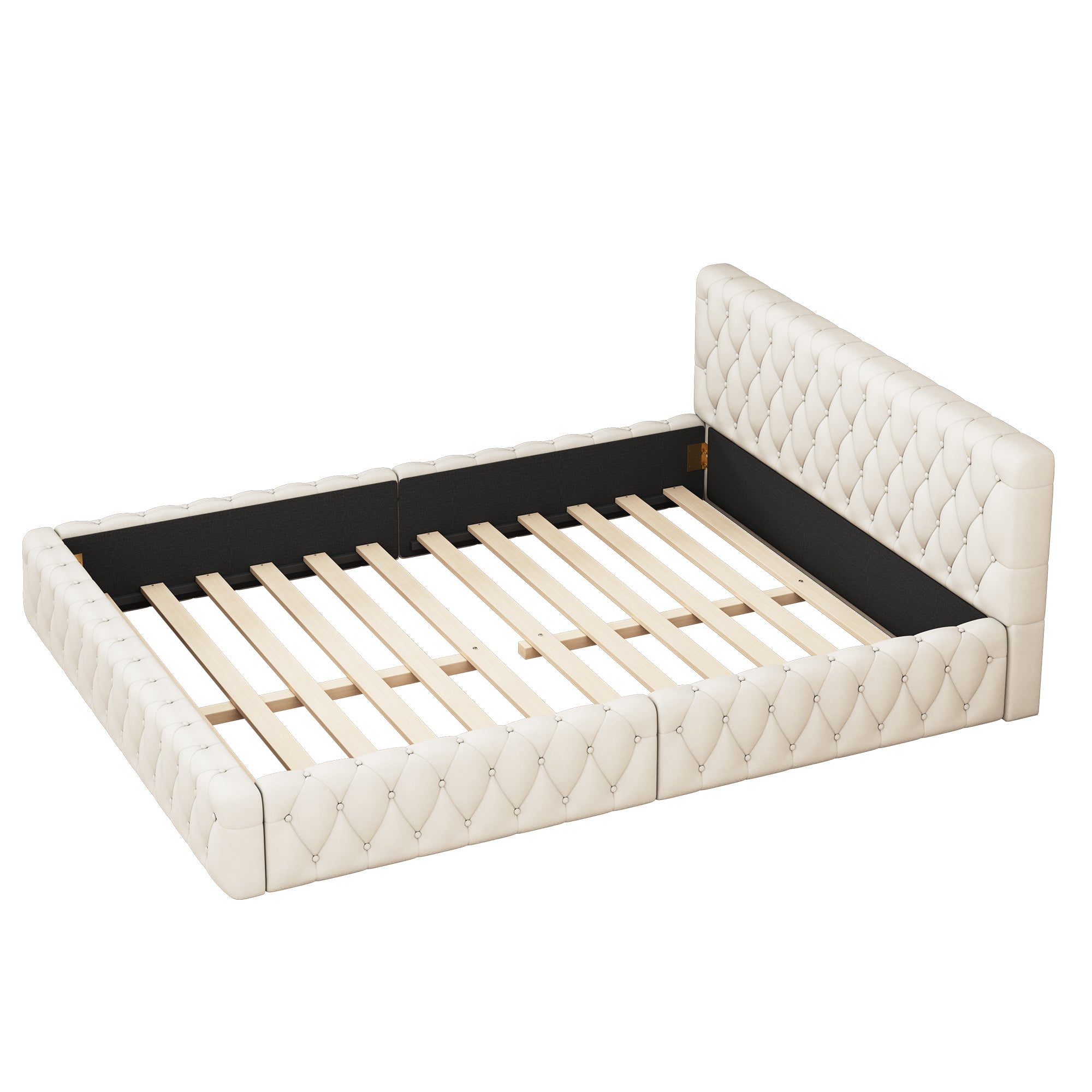 Logidon gestoffeerd jeugd tweepersoonsbed 140 x 200 cm beige velours