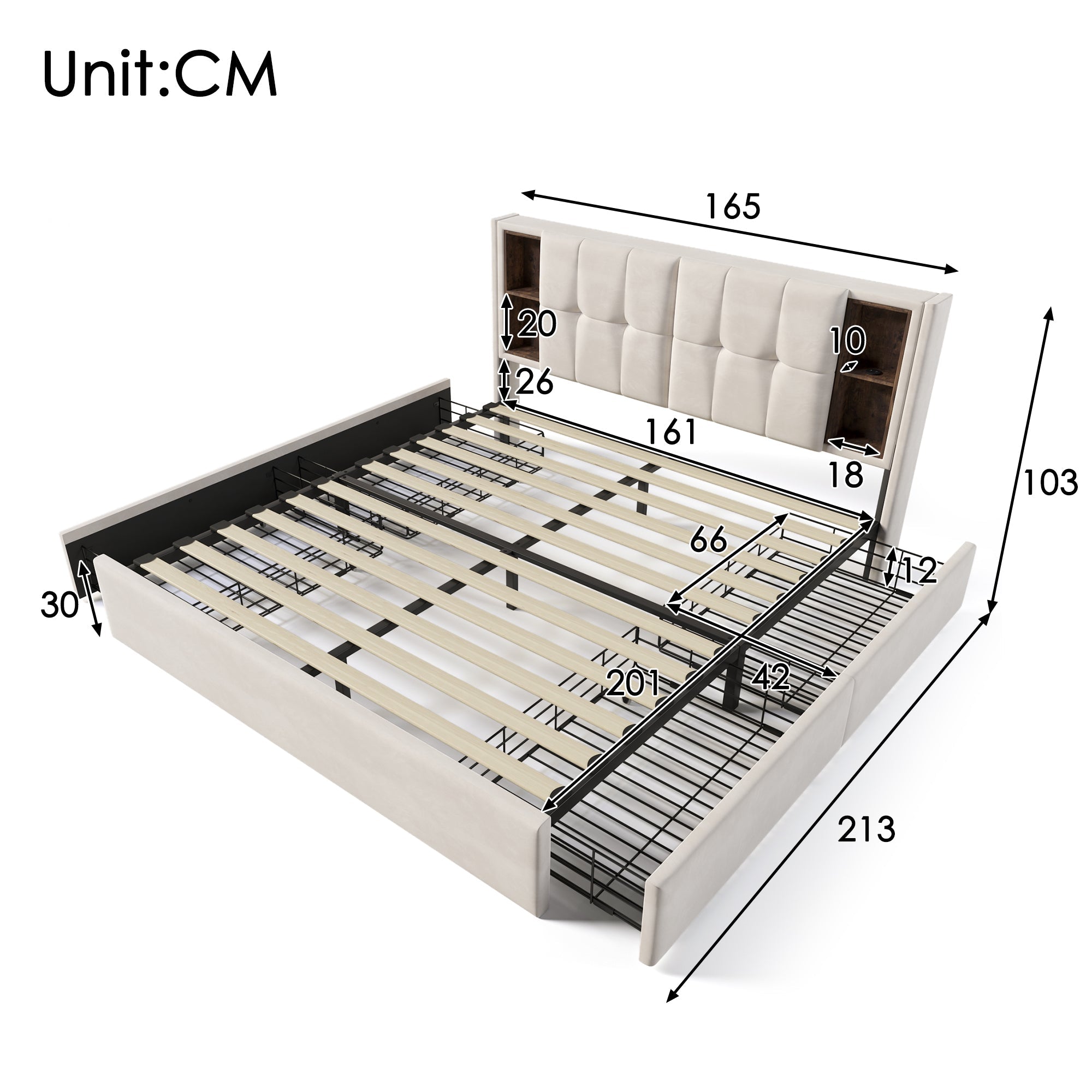 Logidon Tweepersoonsbed Draadloos Opladen Usb C 4 Laden Beige 160x200