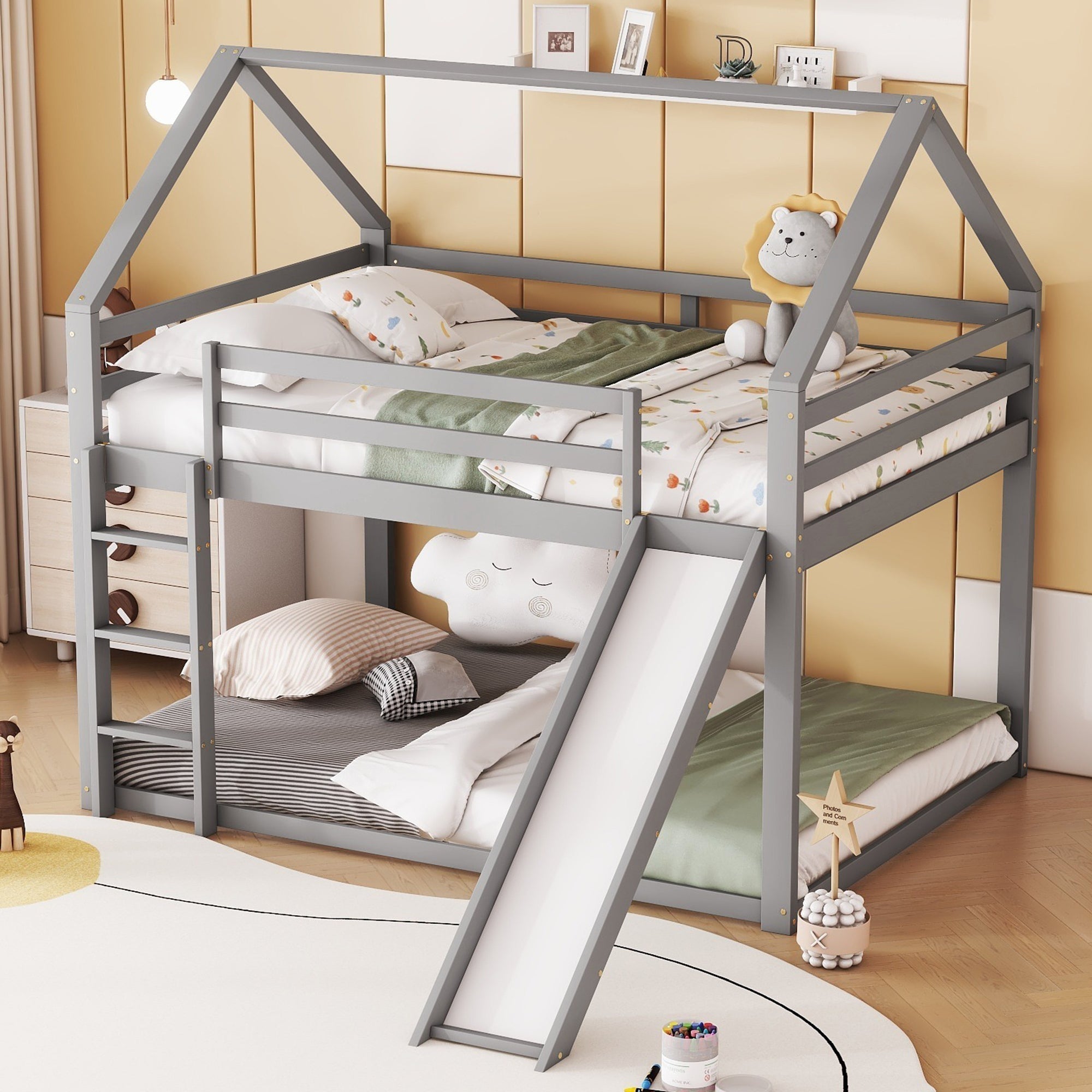 Logidon bunk bed double bed 140x200 gray with slide