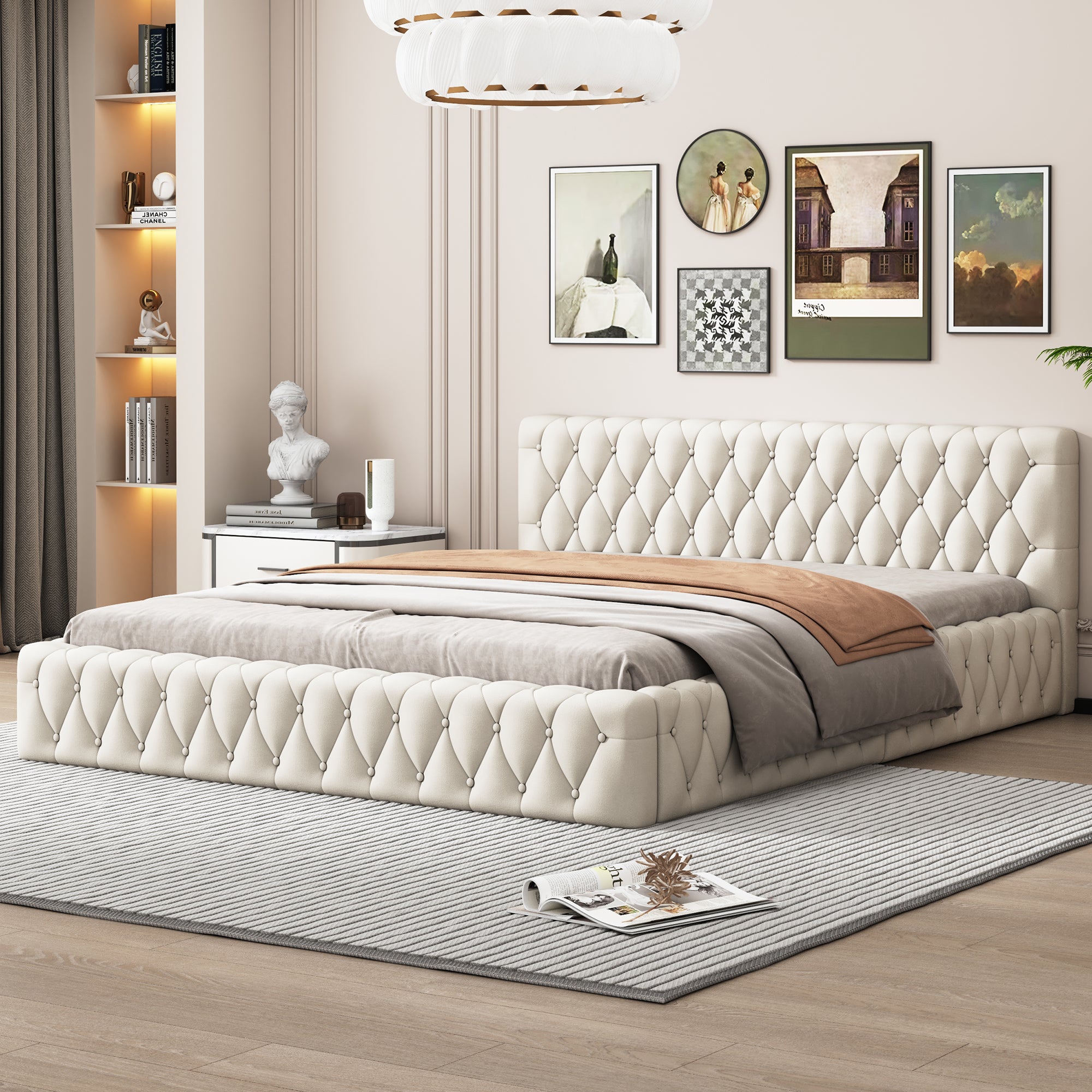 Logidon gestoffeerd jeugd tweepersoonsbed 140 x 200 cm beige velours