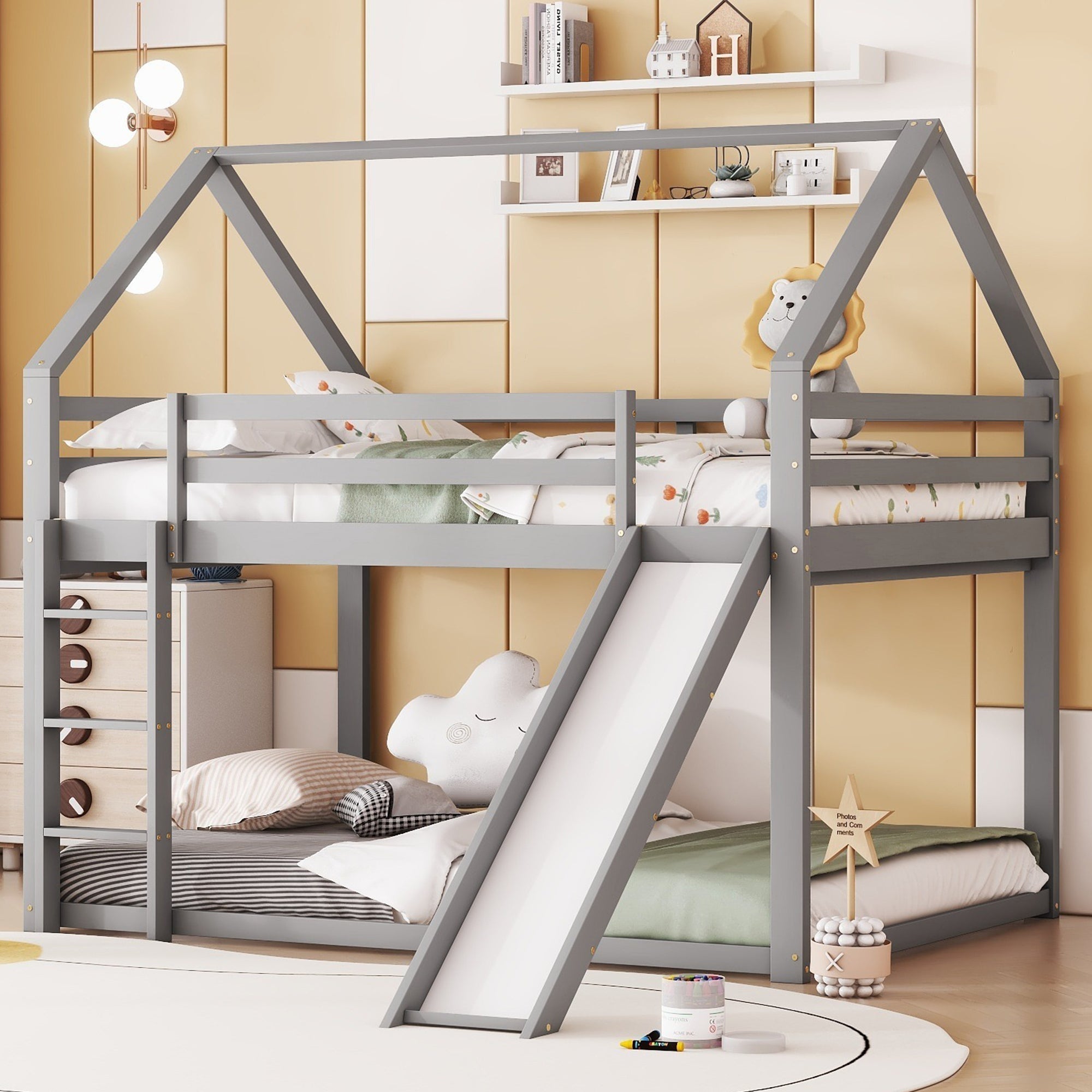 Logidon bunk bed double bed 140x200 gray with slide