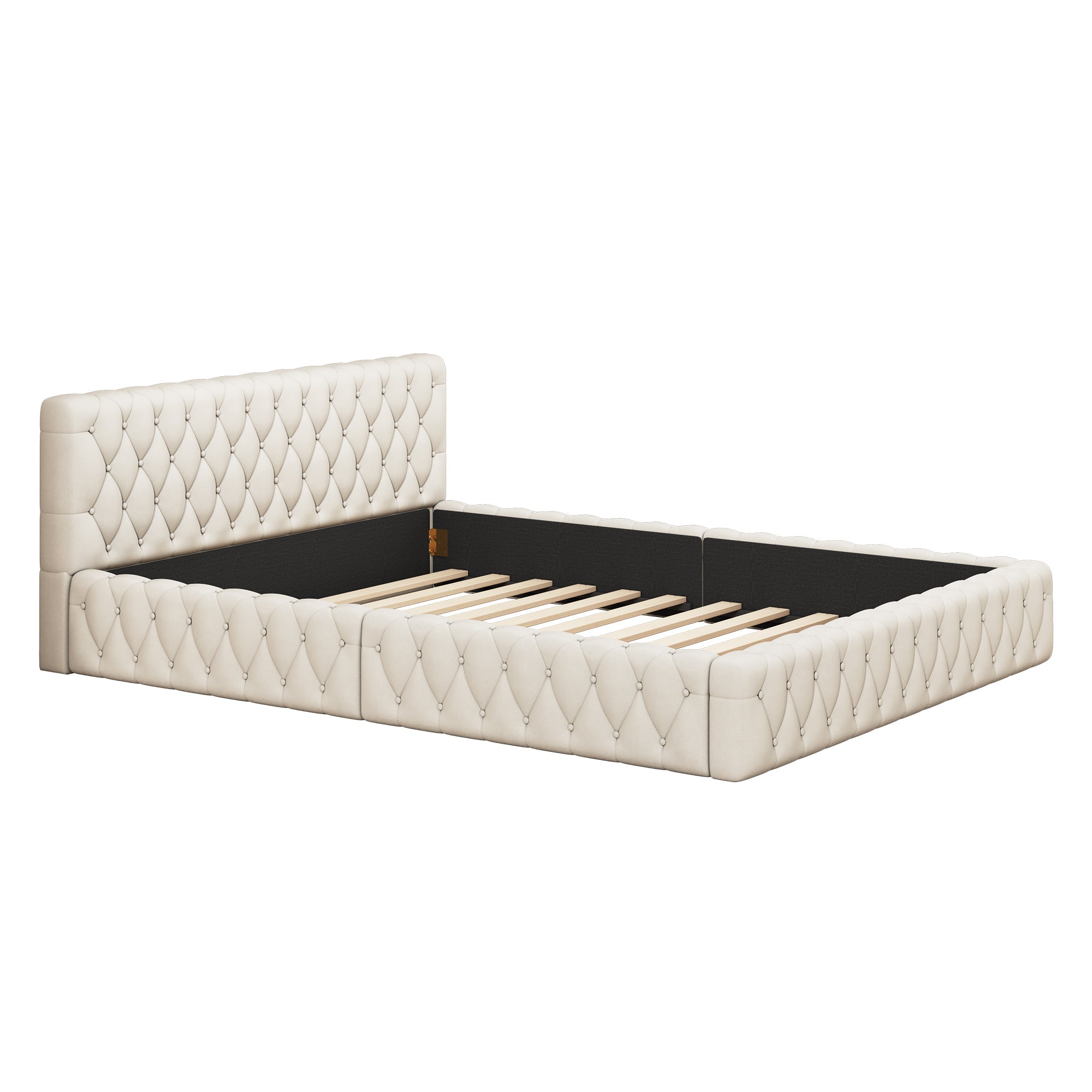 Logidon gestoffeerd jeugd tweepersoonsbed 140 x 200 cm beige velours