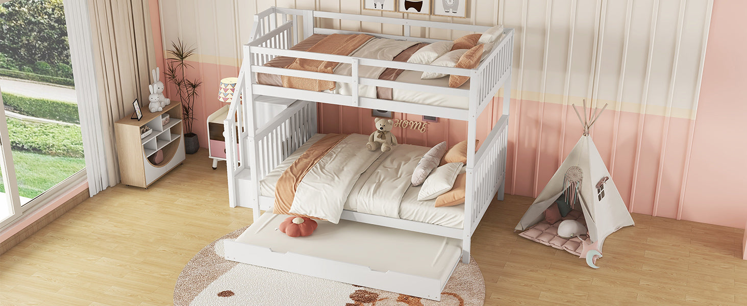 Logidon bunk bed 140x200 cm with trundle bed stair shelf white