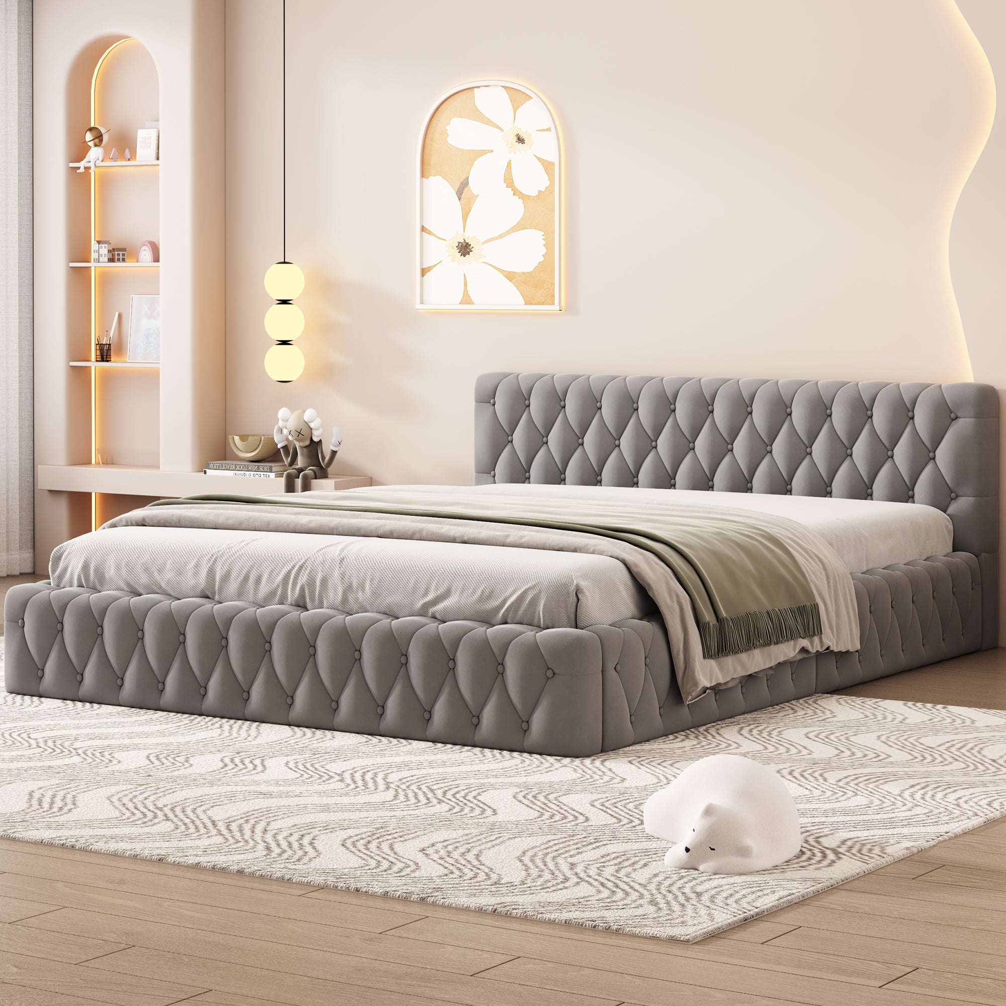 Logidon gestoffeerd bed jeugd tweepersoonsbed 140 x 200 cm velours grijs