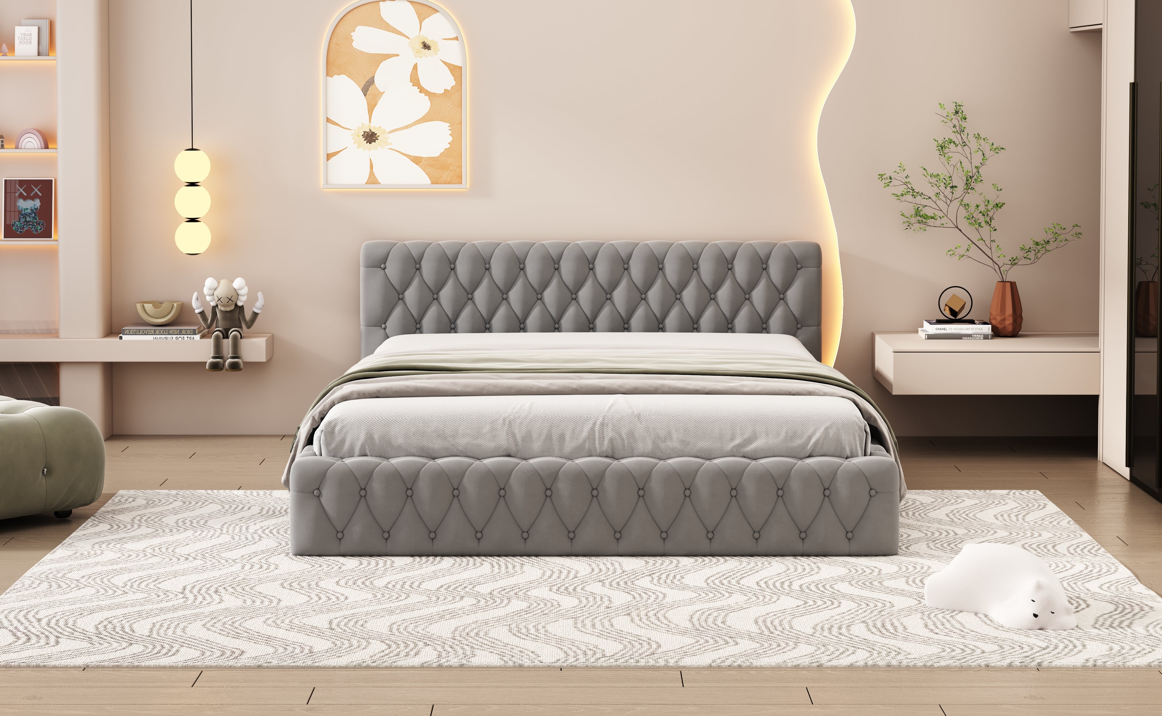 Logidon gestoffeerd bed jeugd tweepersoonsbed 140 x 200 cm velours grijs