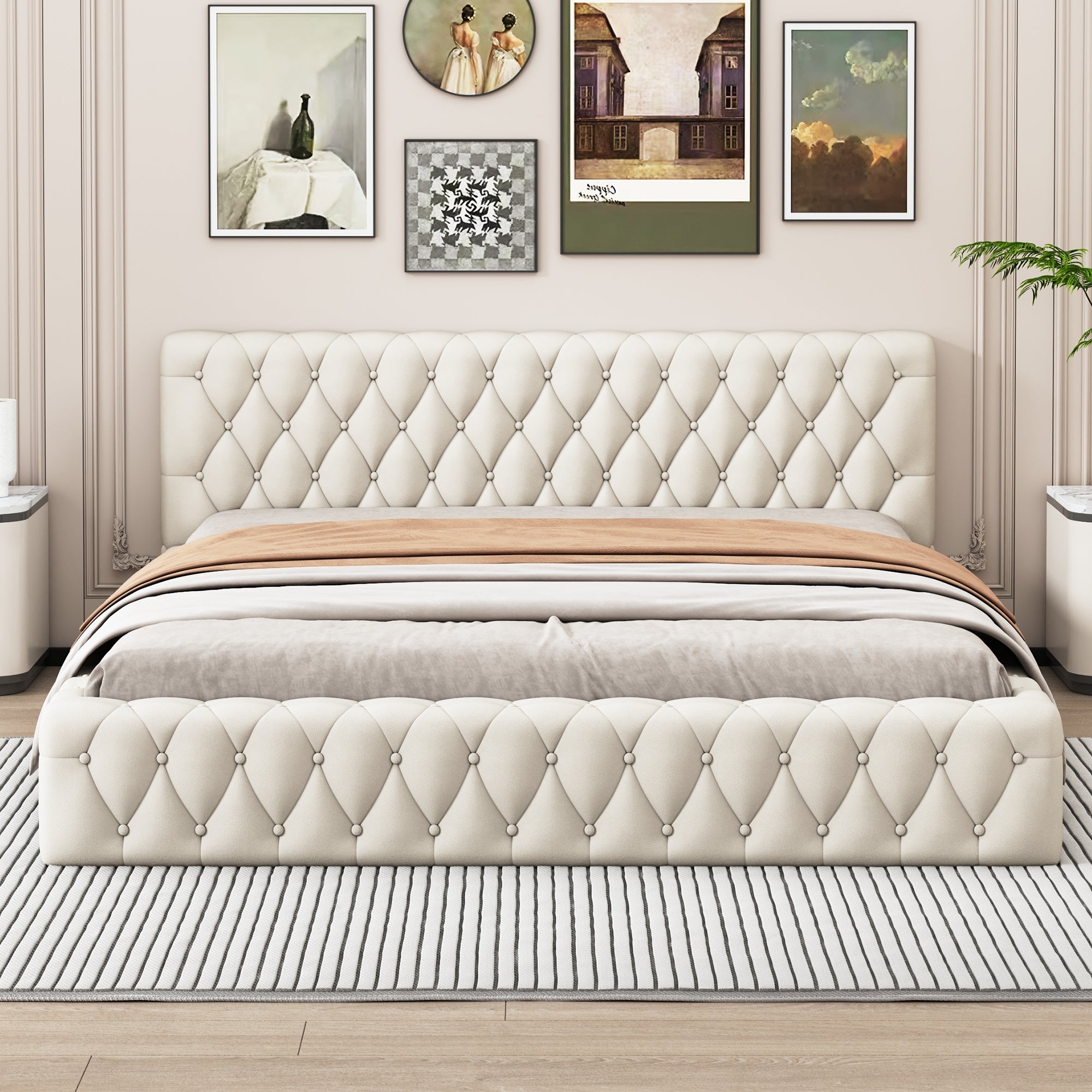 Logidon gestoffeerd jeugd tweepersoonsbed 140 x 200 cm beige velours