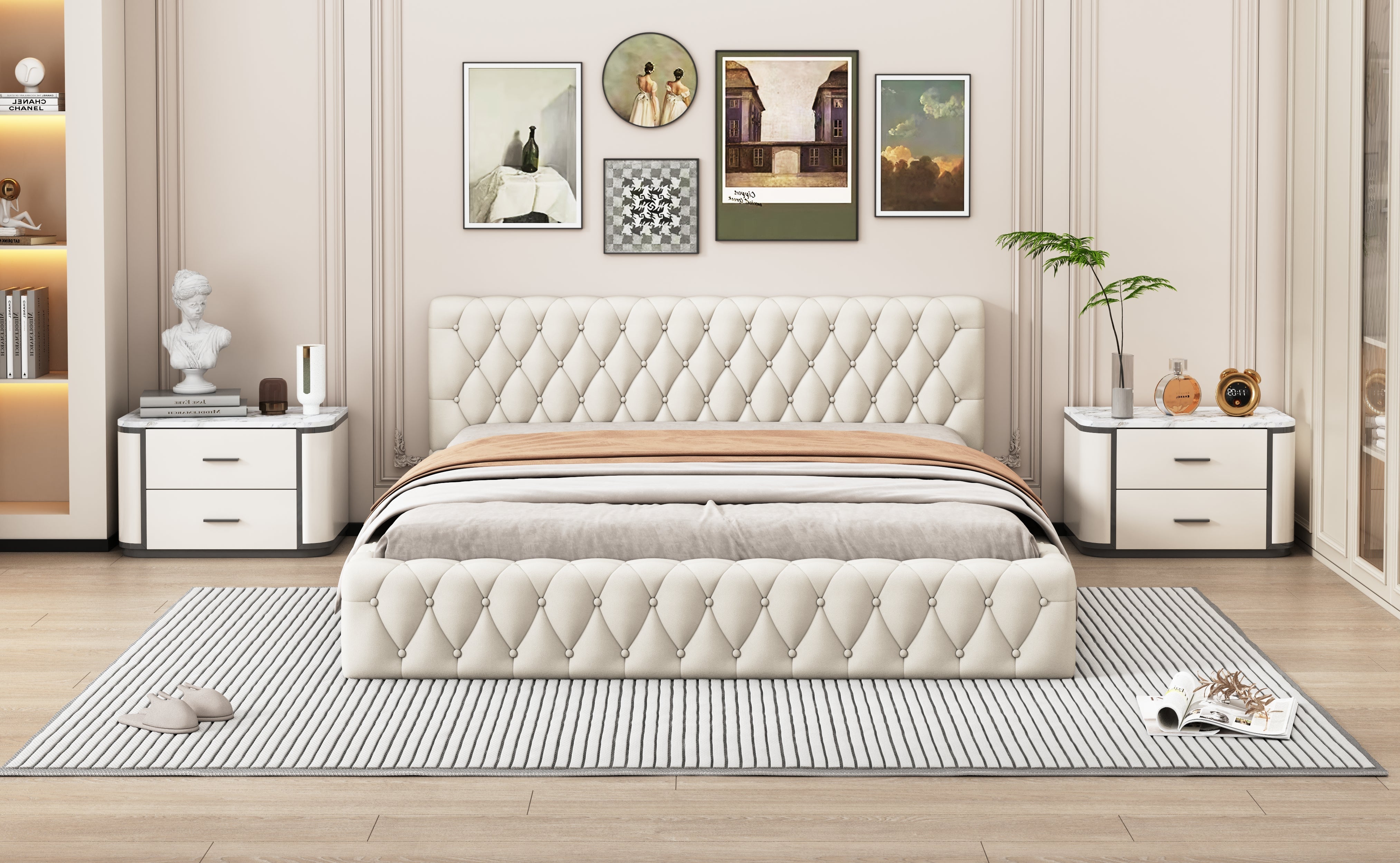 Logidon gestoffeerd jeugd tweepersoonsbed 140 x 200 cm beige velours