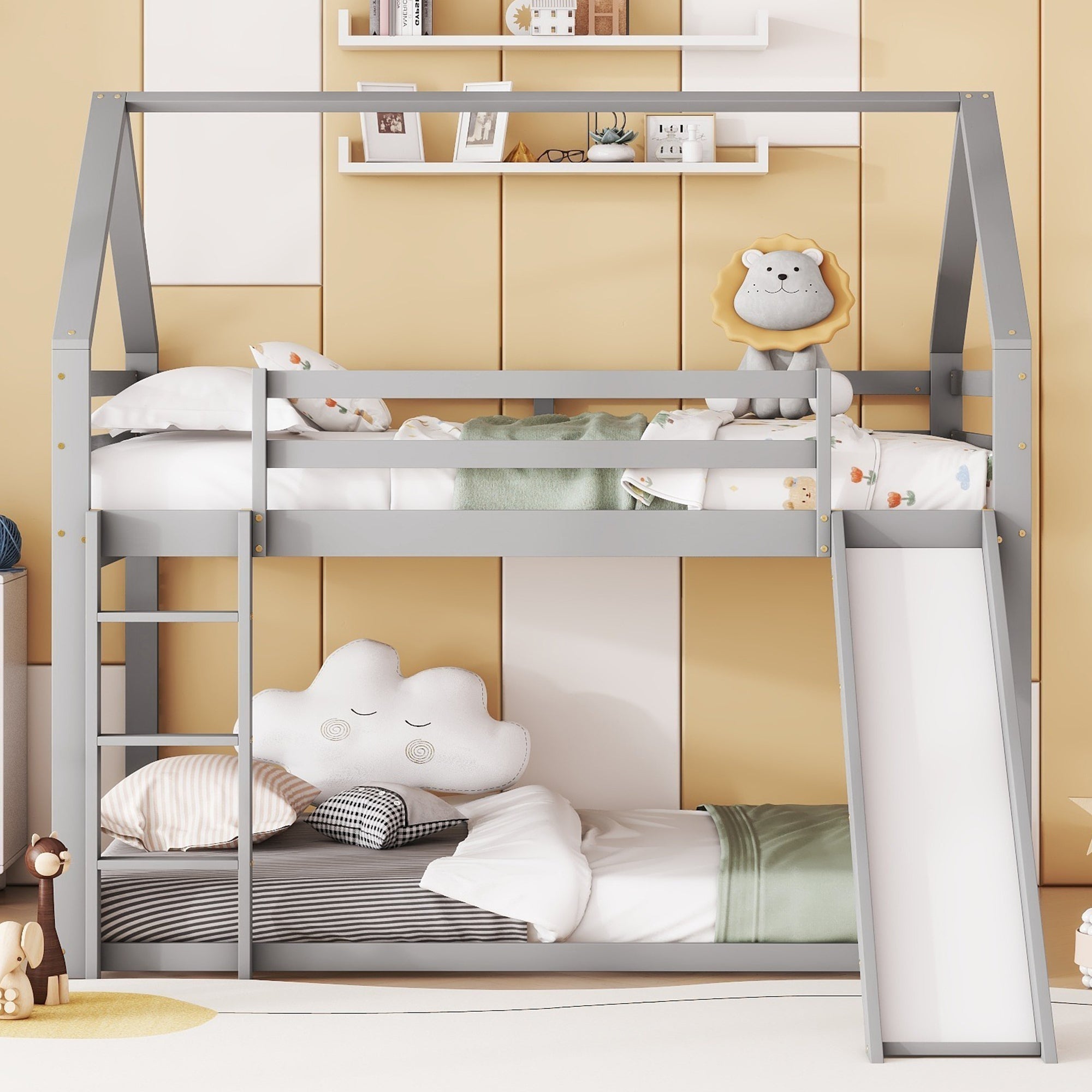 Logidon bunk bed double bed 140x200 gray with slide