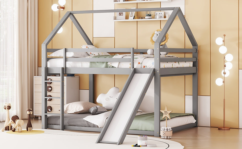 Logidon bunk bed double bed 140x200 gray with slide