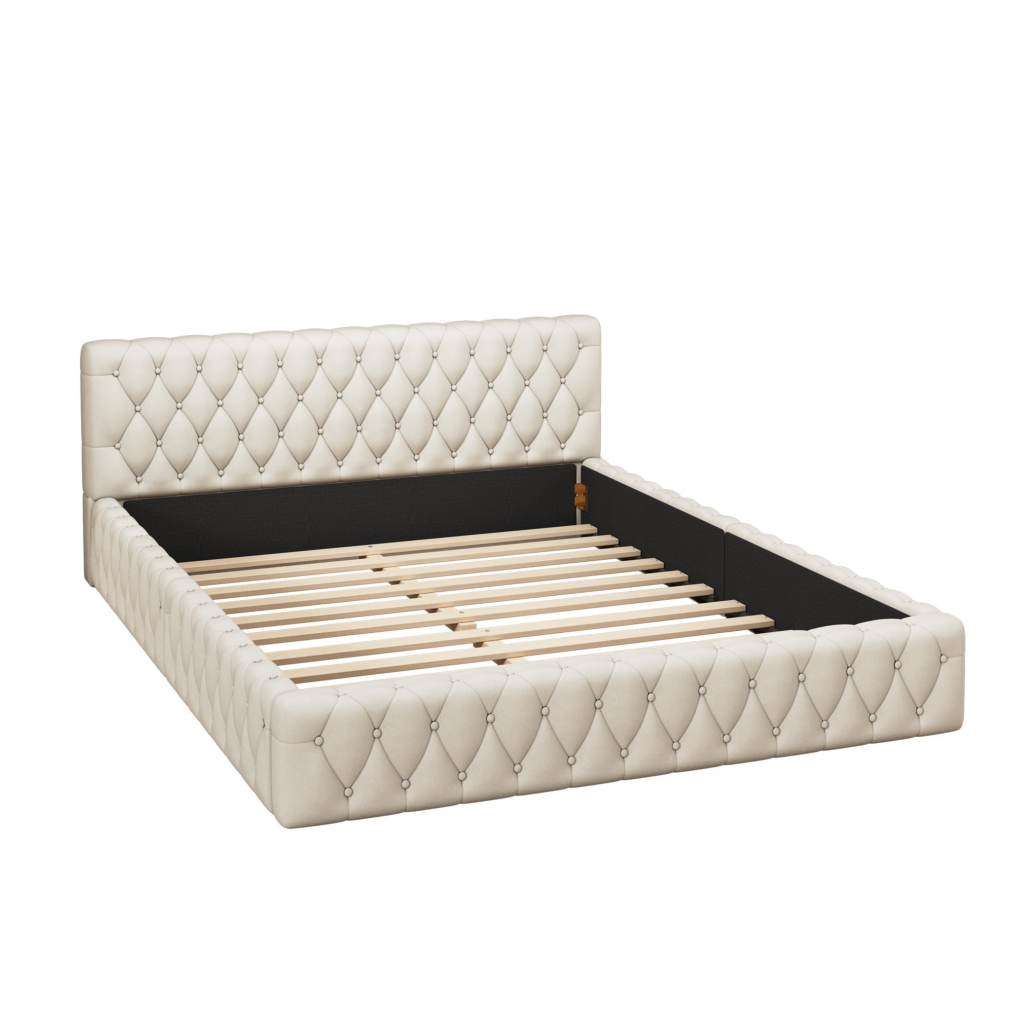 Logidon gestoffeerd jeugd tweepersoonsbed 140 x 200 cm beige velours