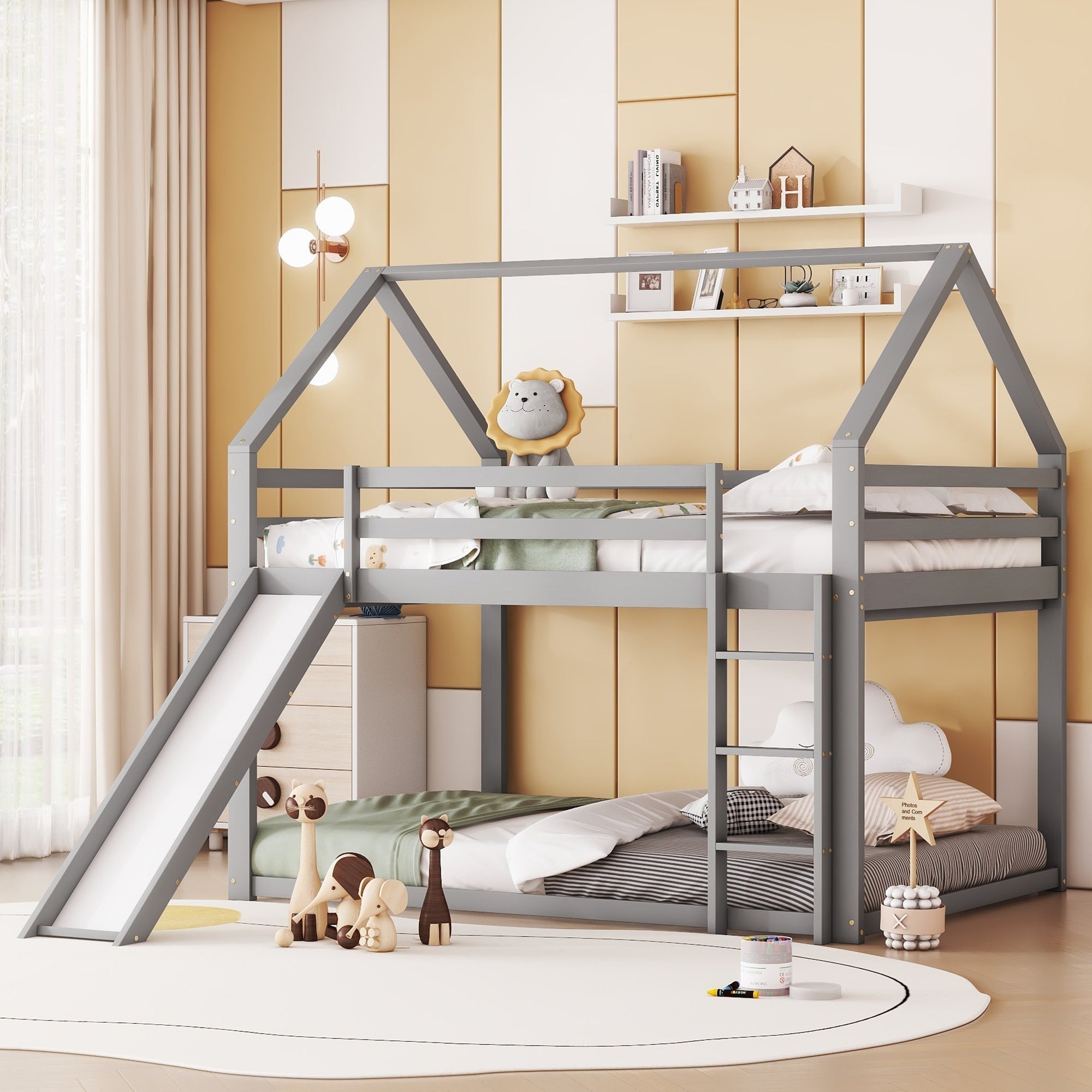 Logidon bunk bed double bed 140x200 gray with slide