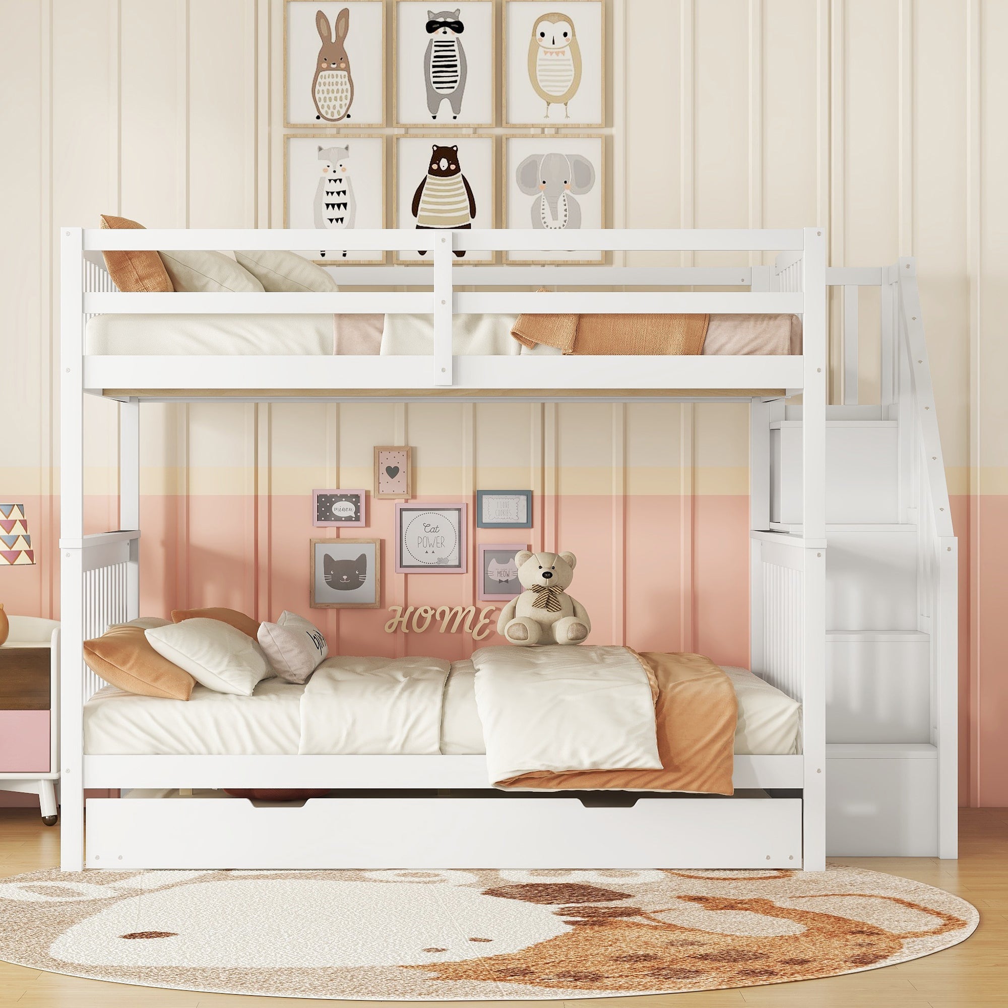 Logidon bunk bed 140x200 cm with trundle bed stair shelf white