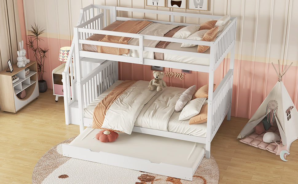 Logidon bunk bed 140x200 cm with trundle bed stair shelf white