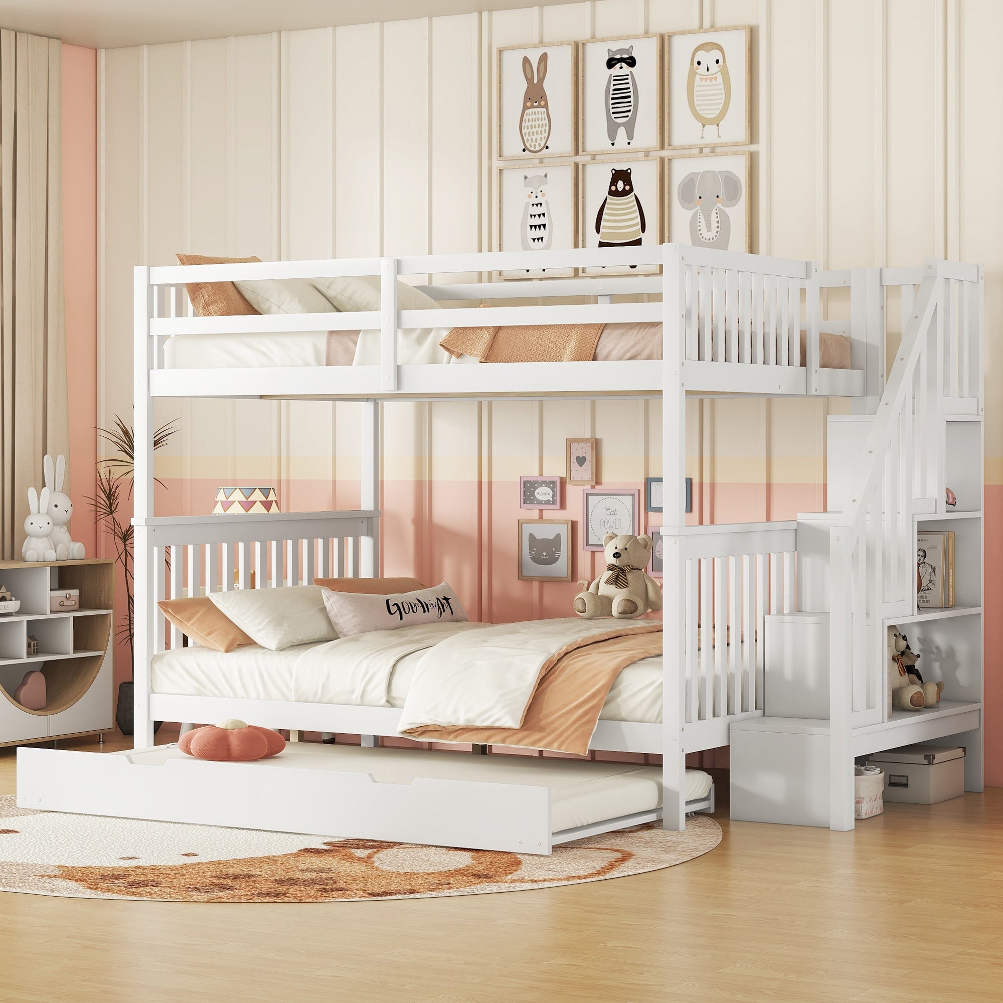 Logidon bunk bed 140x200 cm with trundle bed stair shelf white
