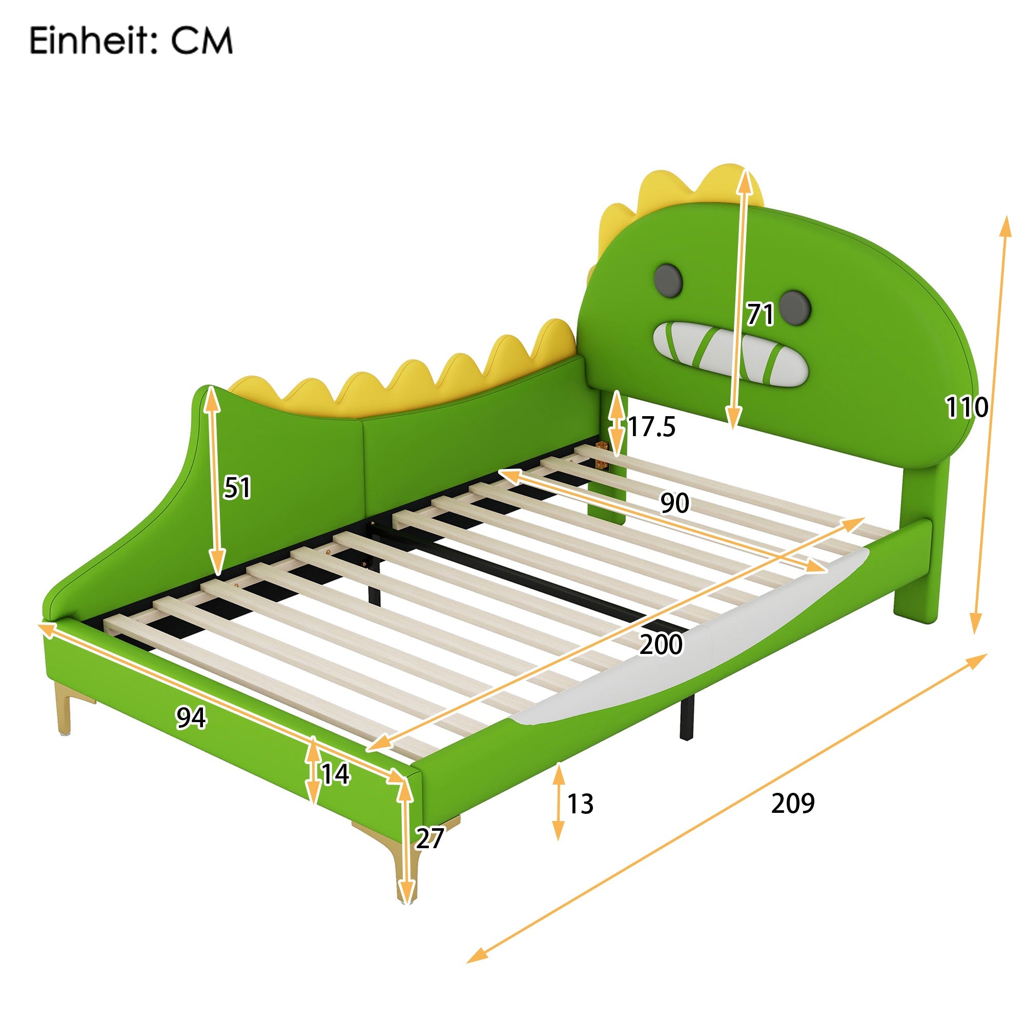 Logidon kinderbed 90x200 cm cartoon dinosaurus hoofdeinde kunstleer groen
