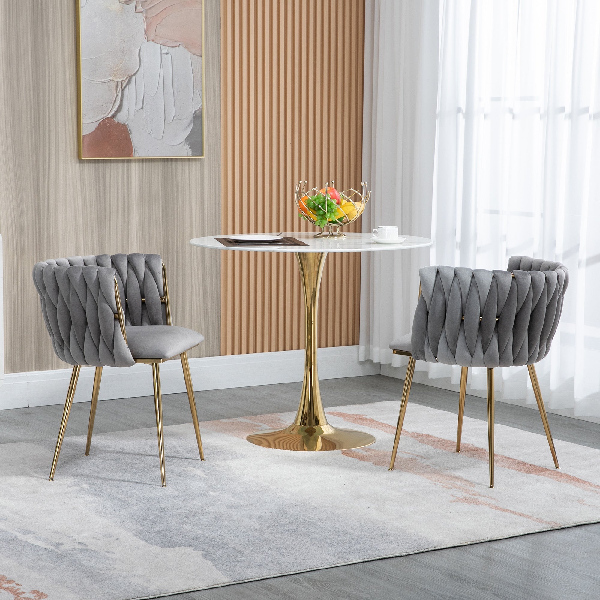 Logidon Luxe Velvet Eetkamerstoelenset Grijs Set van 2 met Gouden Poten