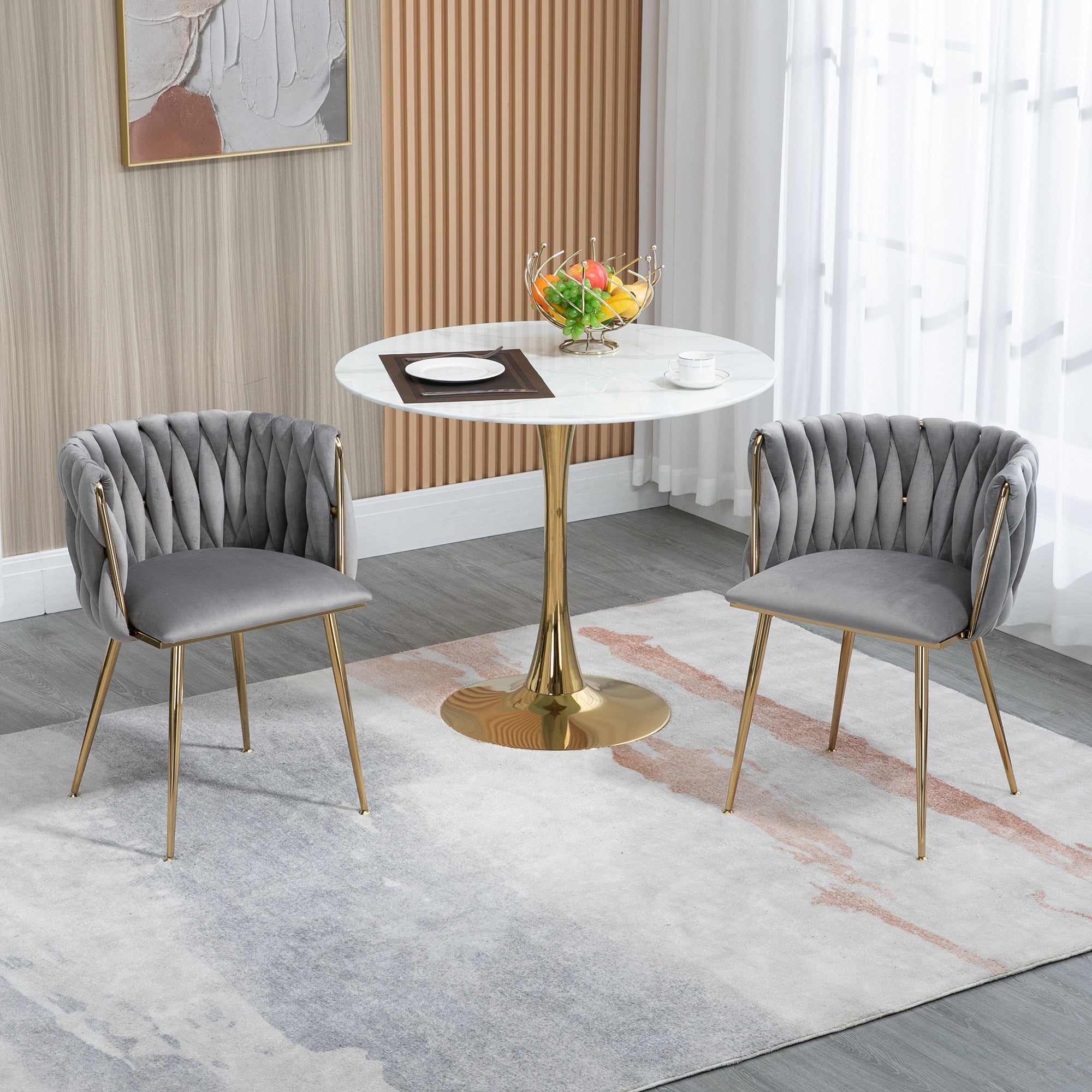 Logidon Luxe Velvet Eetkamerstoelenset Grijs Set van 2 met Gouden Poten