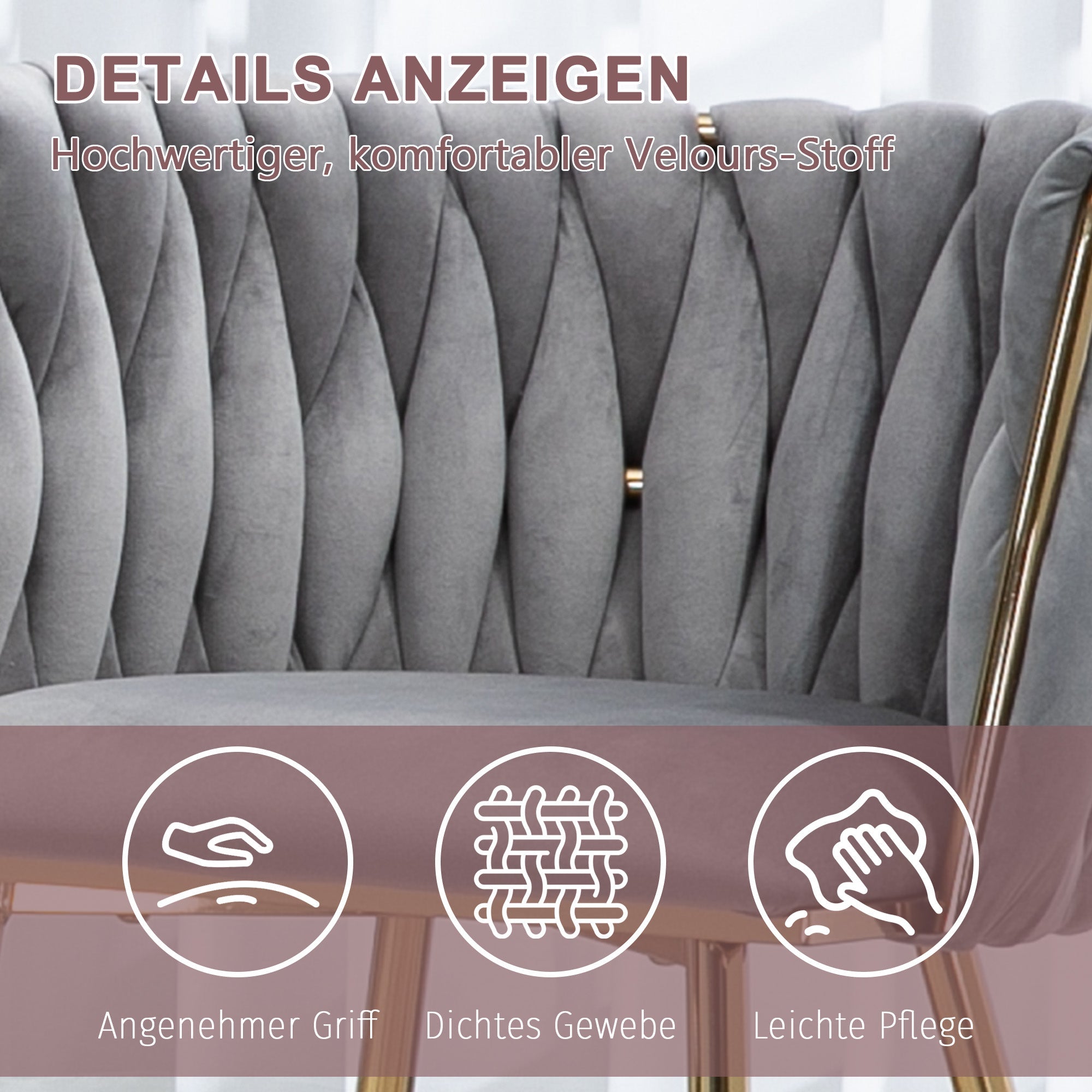 Logidon Luxe Velvet Eetkamerstoelenset Grijs Set van 2 met Gouden Poten