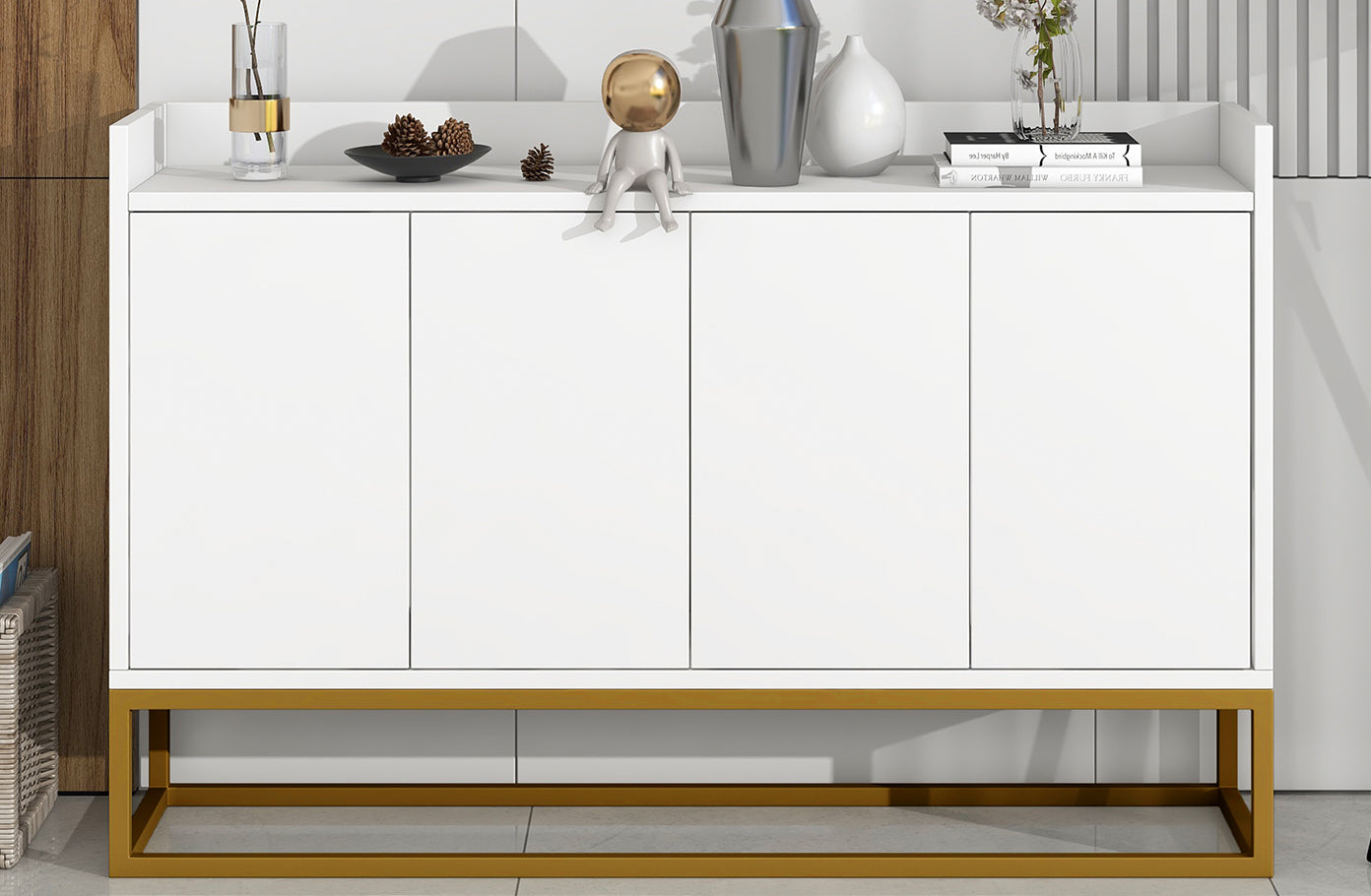 Logidon Dressoir 120 cm Wit Greeploos Vier Deuren Minimalistisch