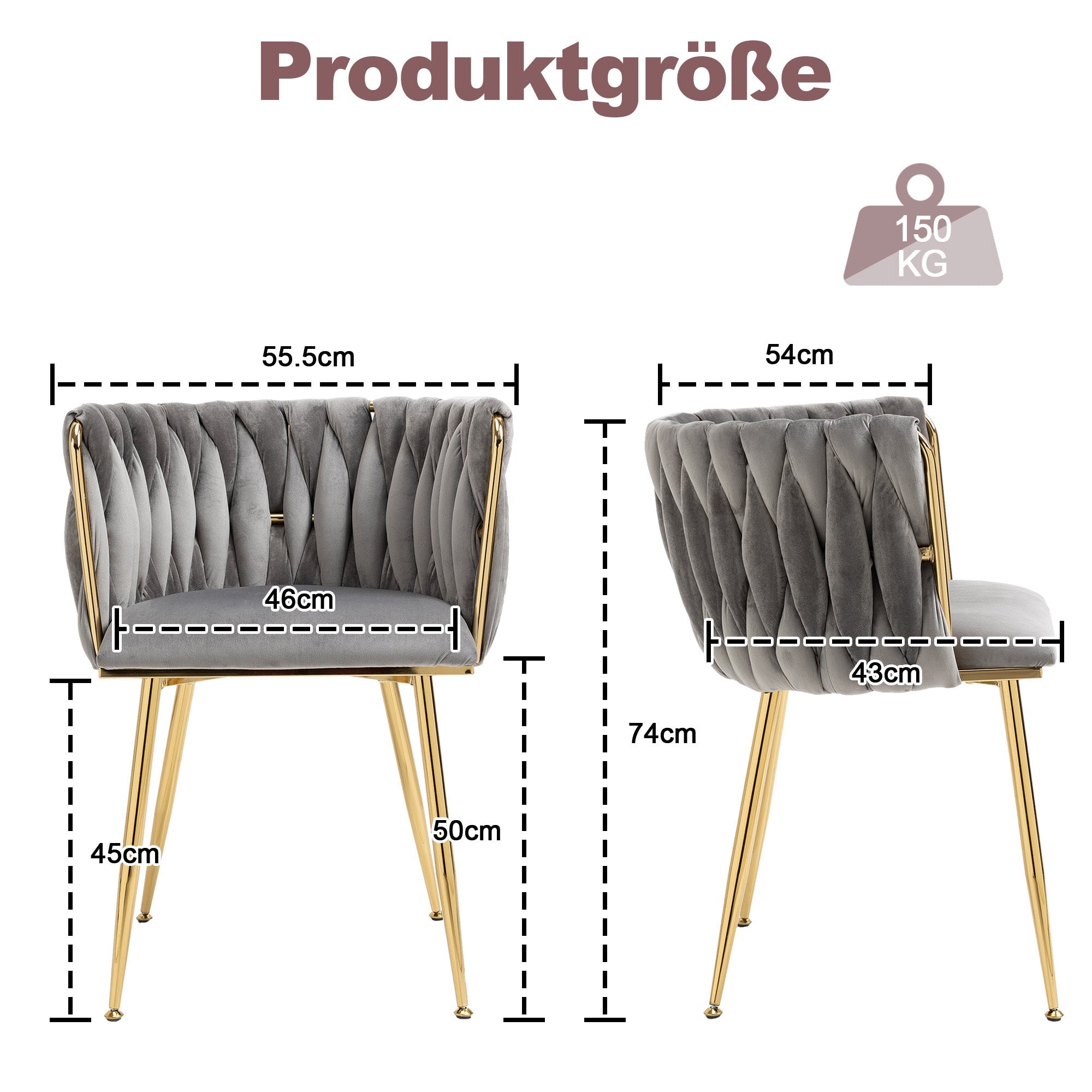 Logidon Luxe Velvet Eetkamerstoelenset Grijs Set van 2 met Gouden Poten