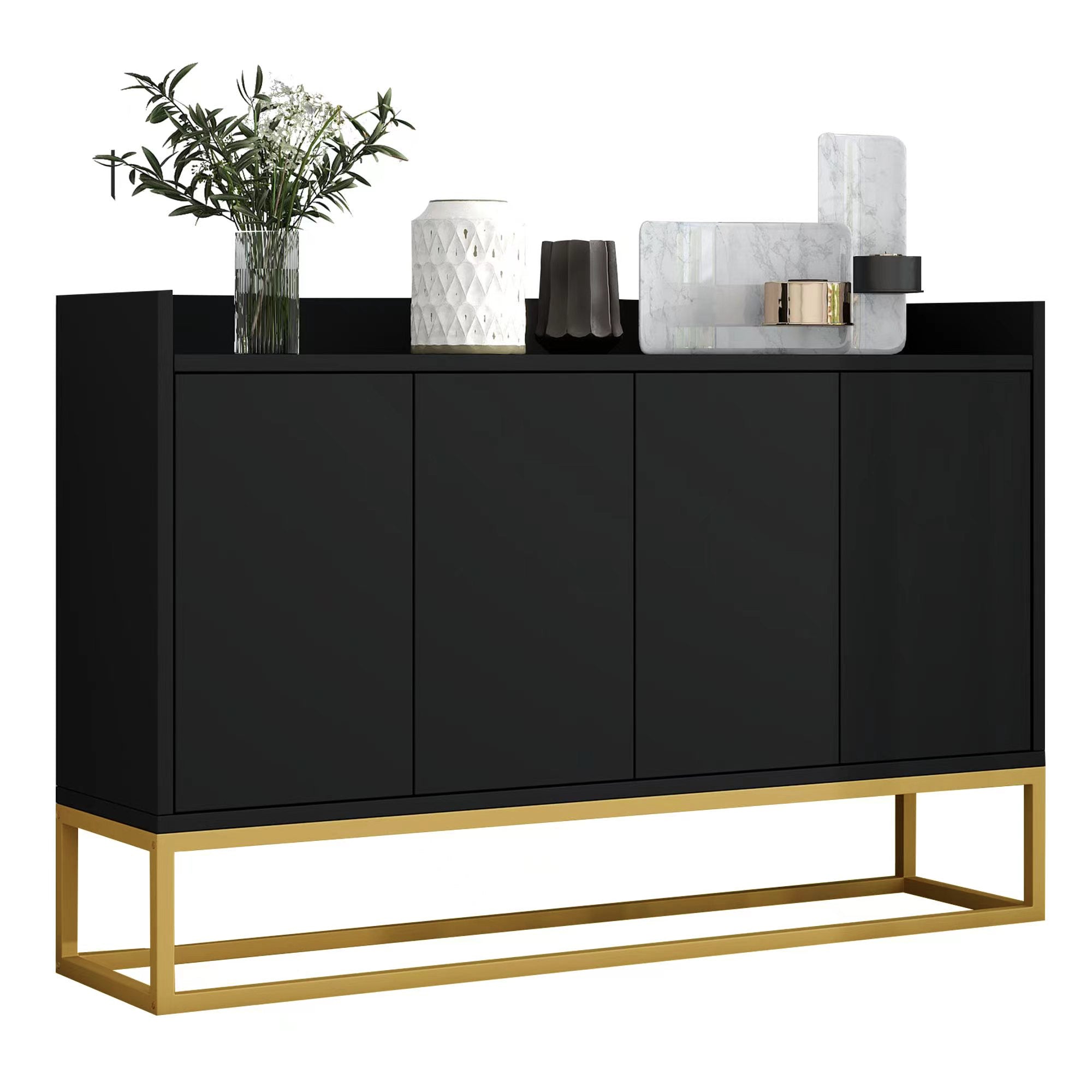 Logidon Modern Dressoir Zwart 4 Deurs Greeploos 120 x 30 x 80 cm