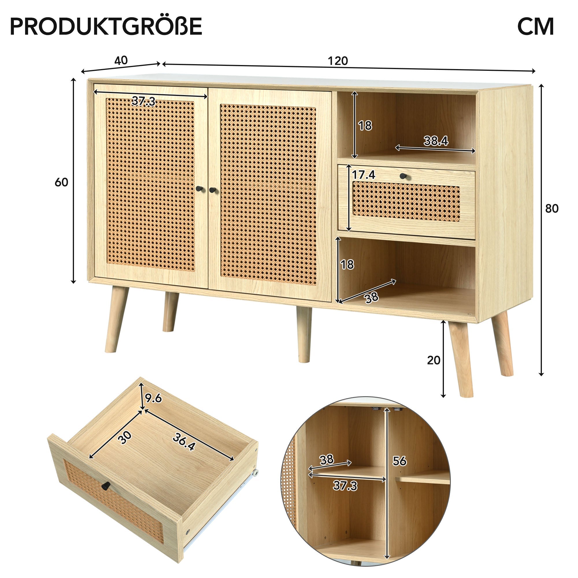 Logidon dressoir eiken rotan geweven 120x40x80 cm