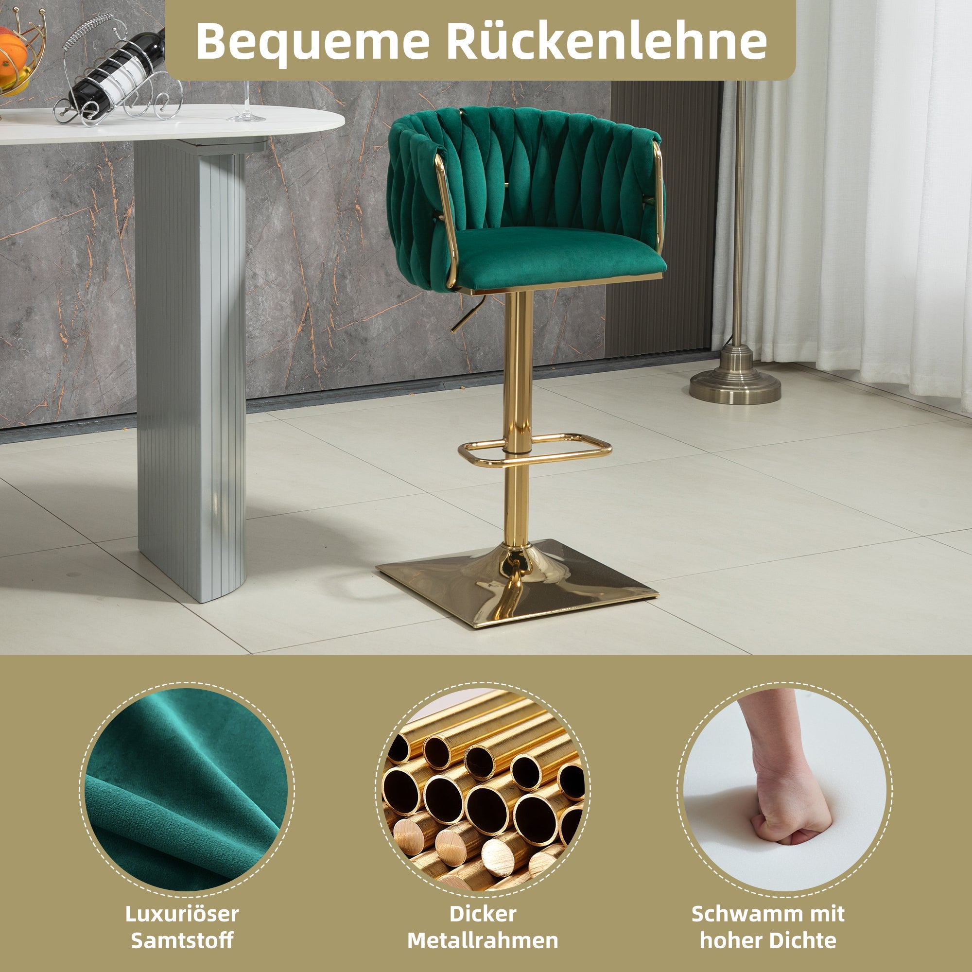 Logidon Vintage Barkruk Set 2 met Rugleuning en Voetensteun Emerald