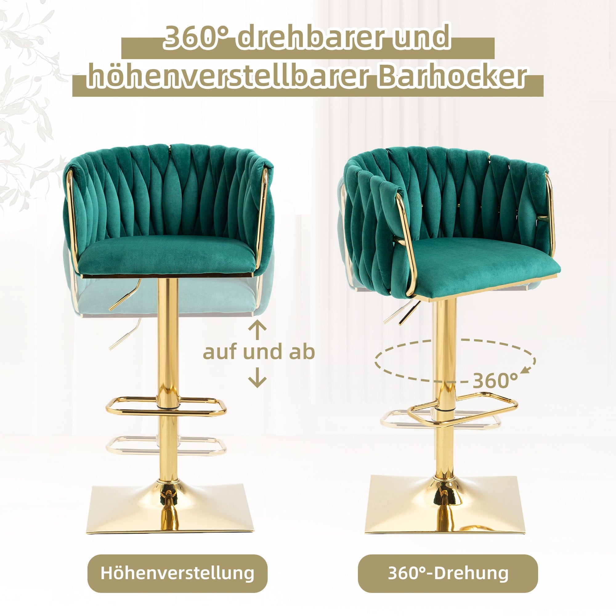 Logidon Vintage Barkruk Set 2 met Rugleuning en Voetensteun Emerald