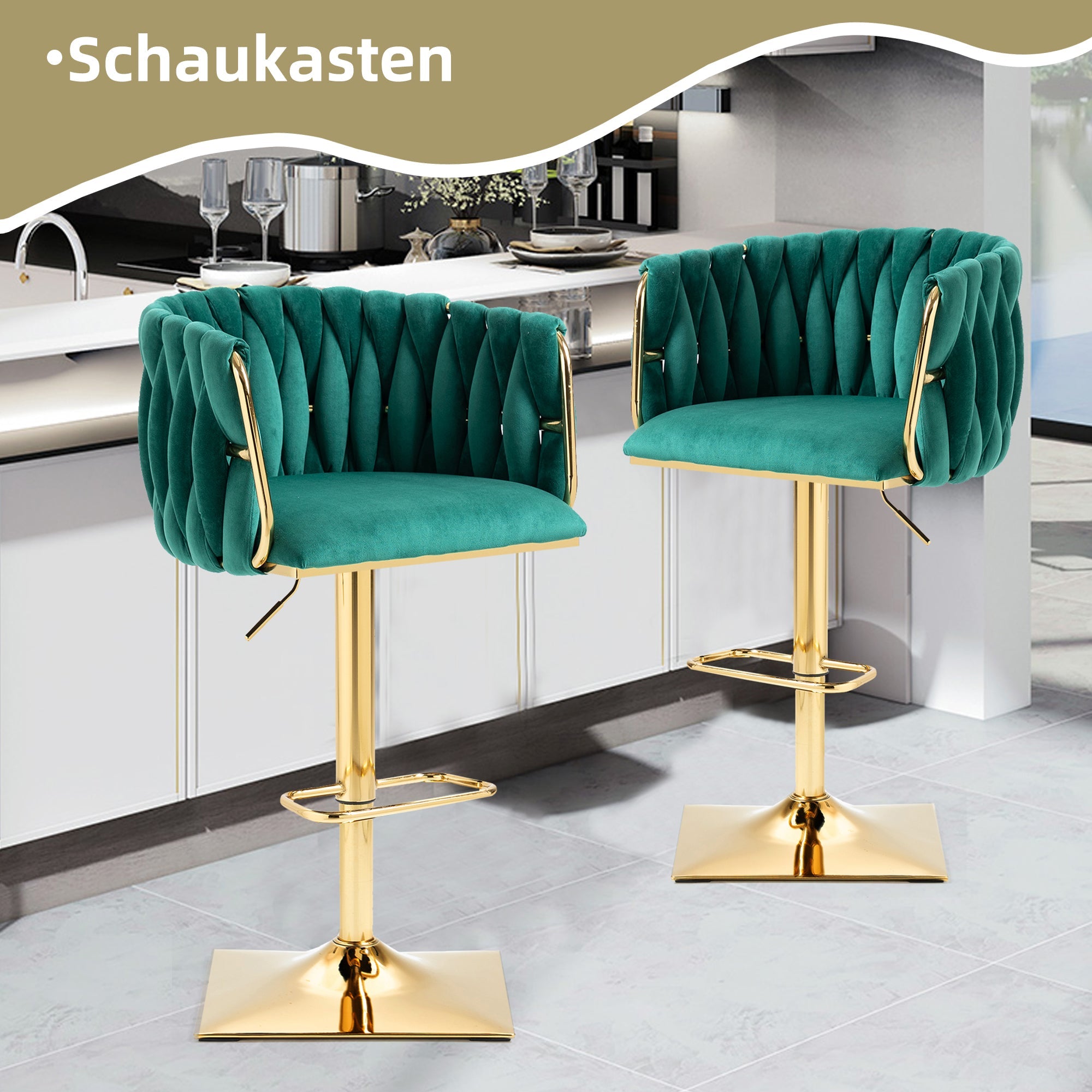 Logidon Vintage Barkruk Set 2 met Rugleuning en Voetensteun Emerald