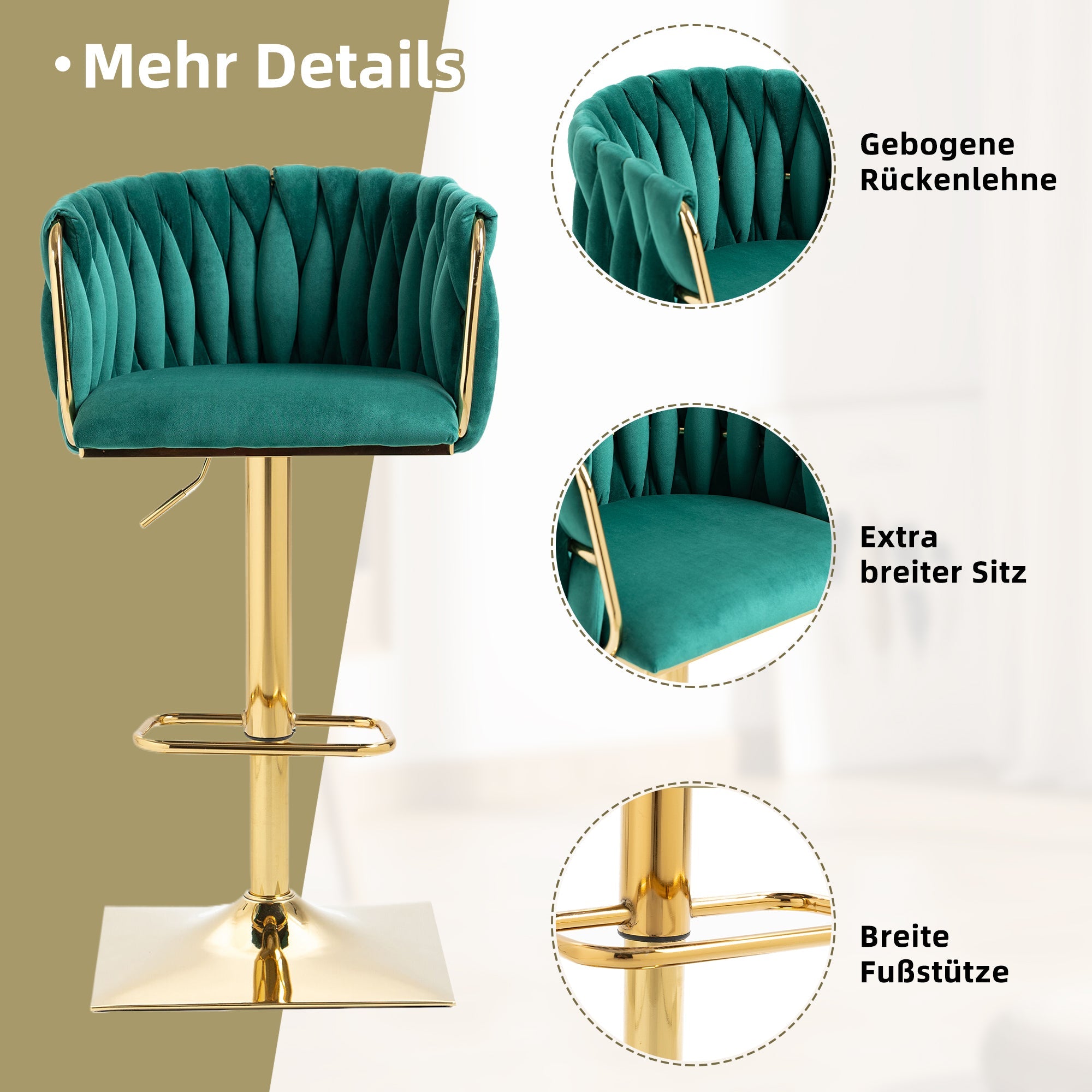 Logidon Vintage Barkruk Set 2 met Rugleuning en Voetensteun Emerald