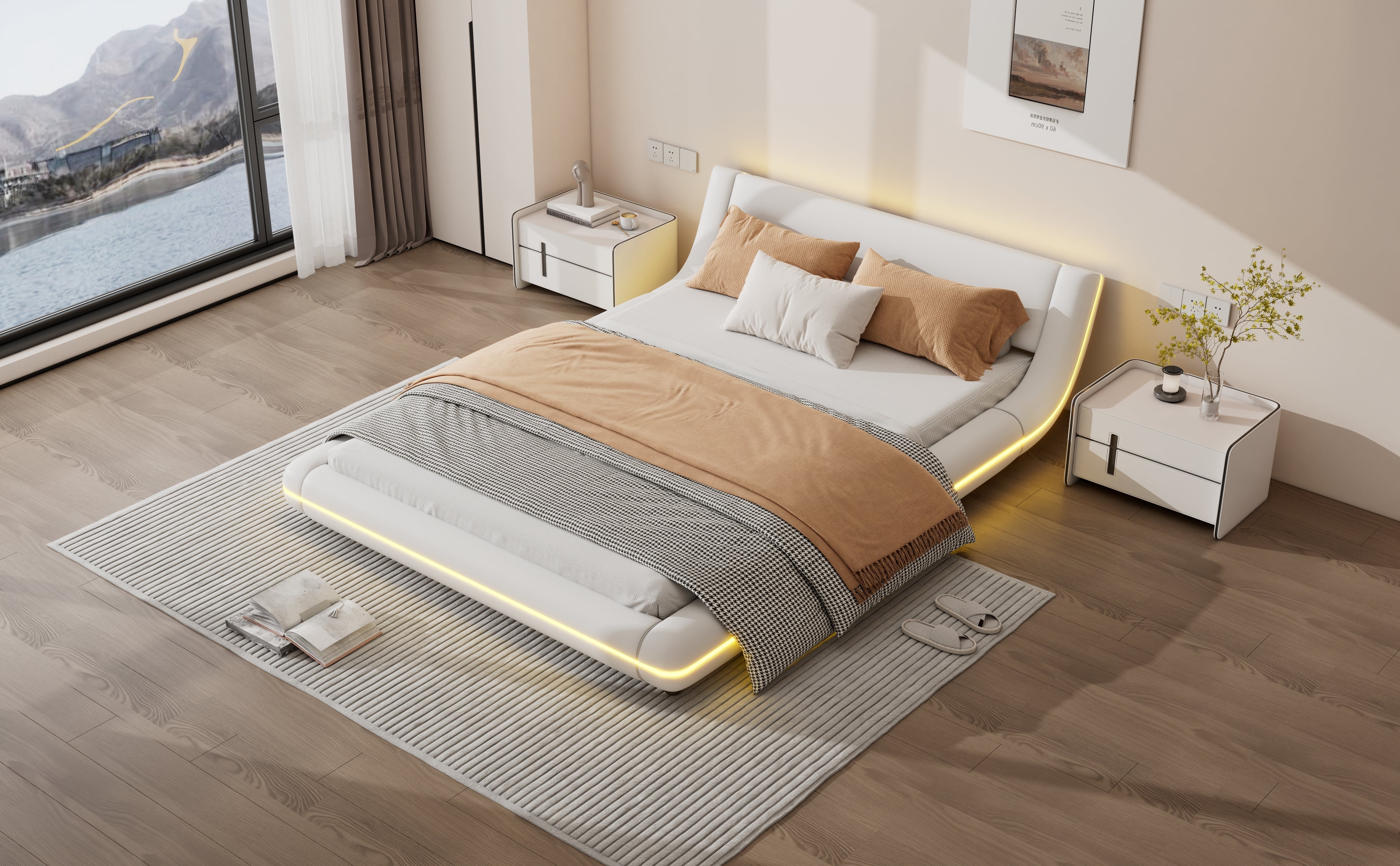 Logidon vlakbed 140x200 cm wit PU LED licht 24T afstandsbediening