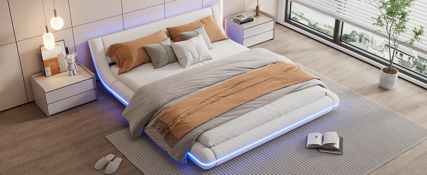 Logidon flat bed 160x200 cm white LED lighting remote control