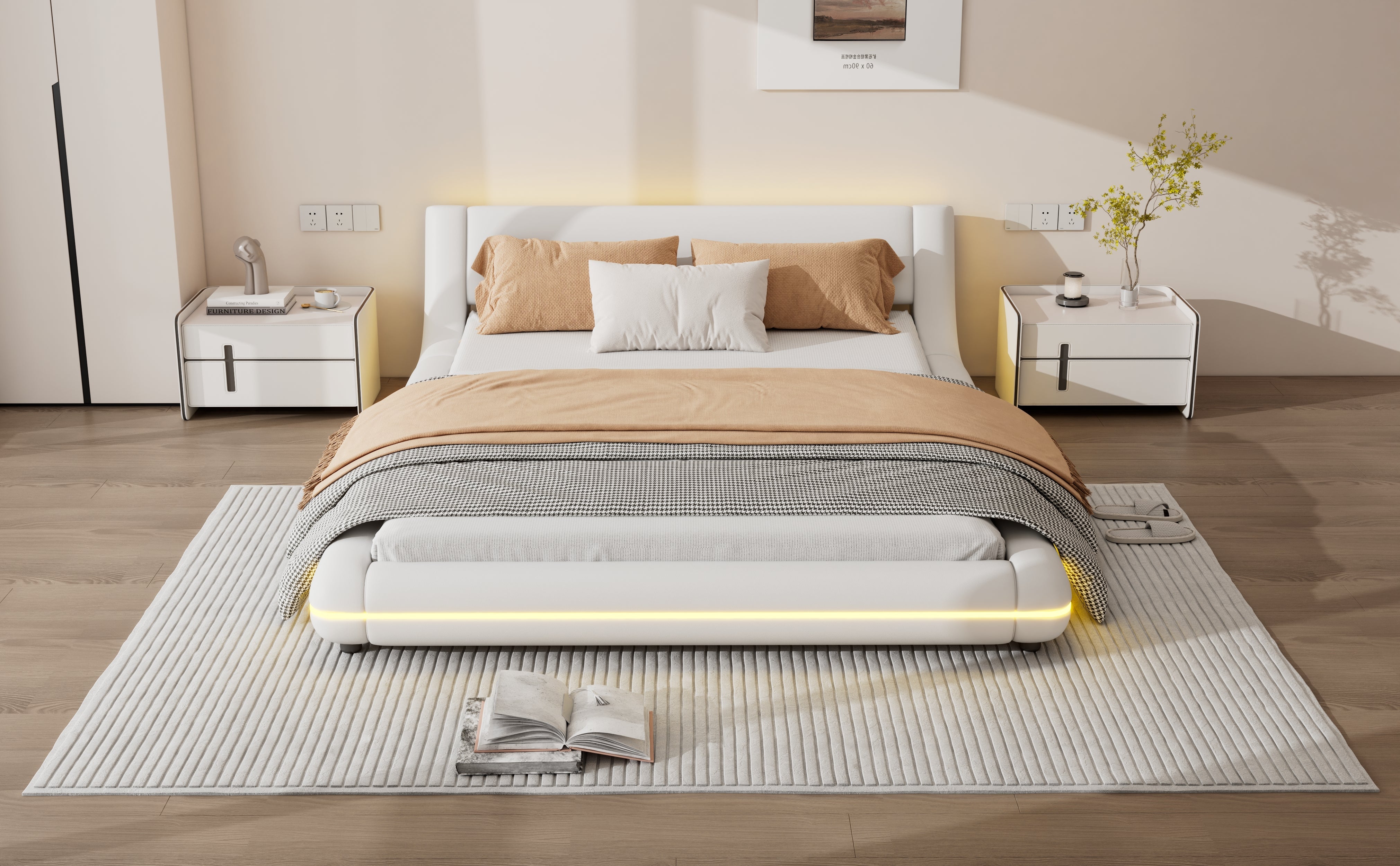 Logidon vlakbed 140x200 cm wit PU LED licht 24T afstandsbediening