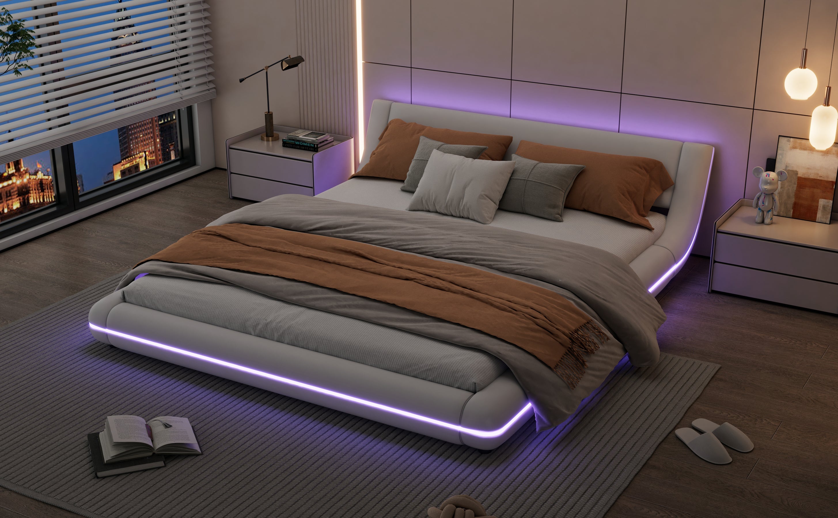 Logidon flat bed 160x200 cm white LED lighting remote control