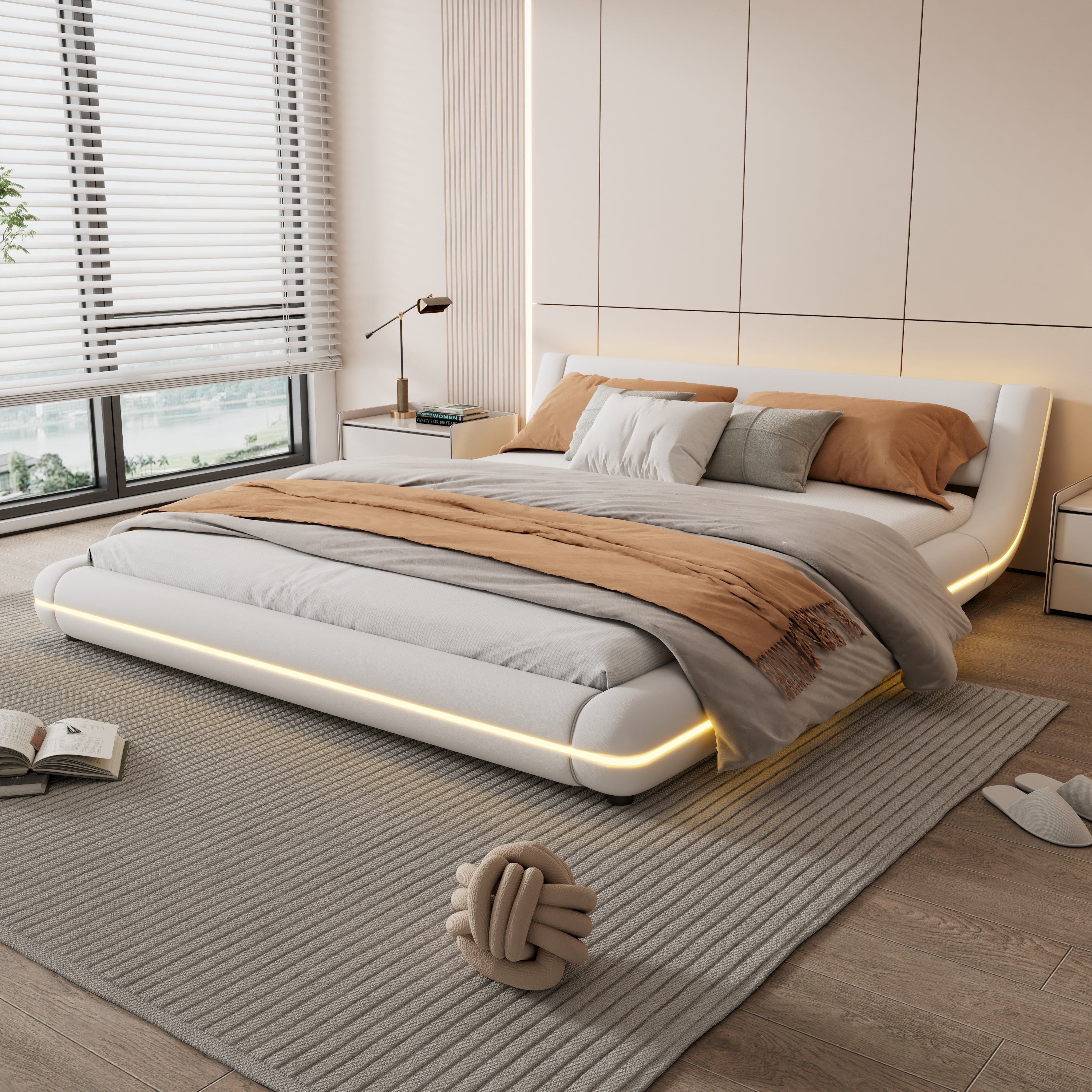 Logidon bed 160x200 cm wit kunstleer LED-verlichting
