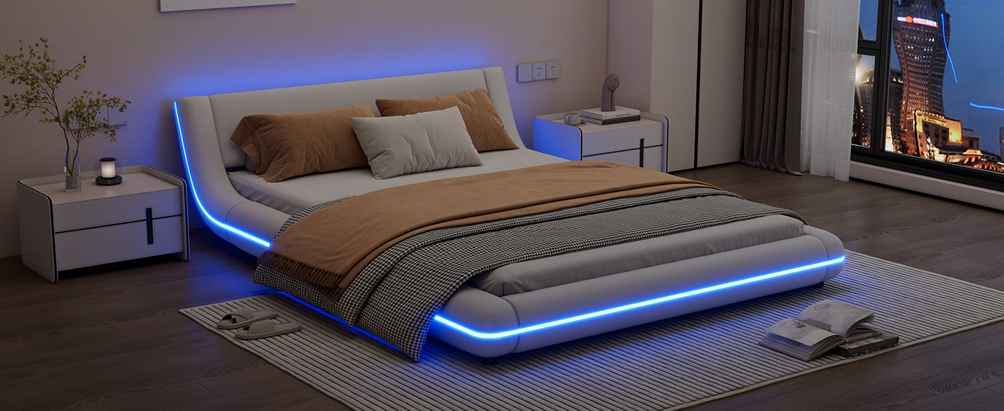 Logidon vlakbed 140x200 cm wit PU LED licht 24T afstandsbediening