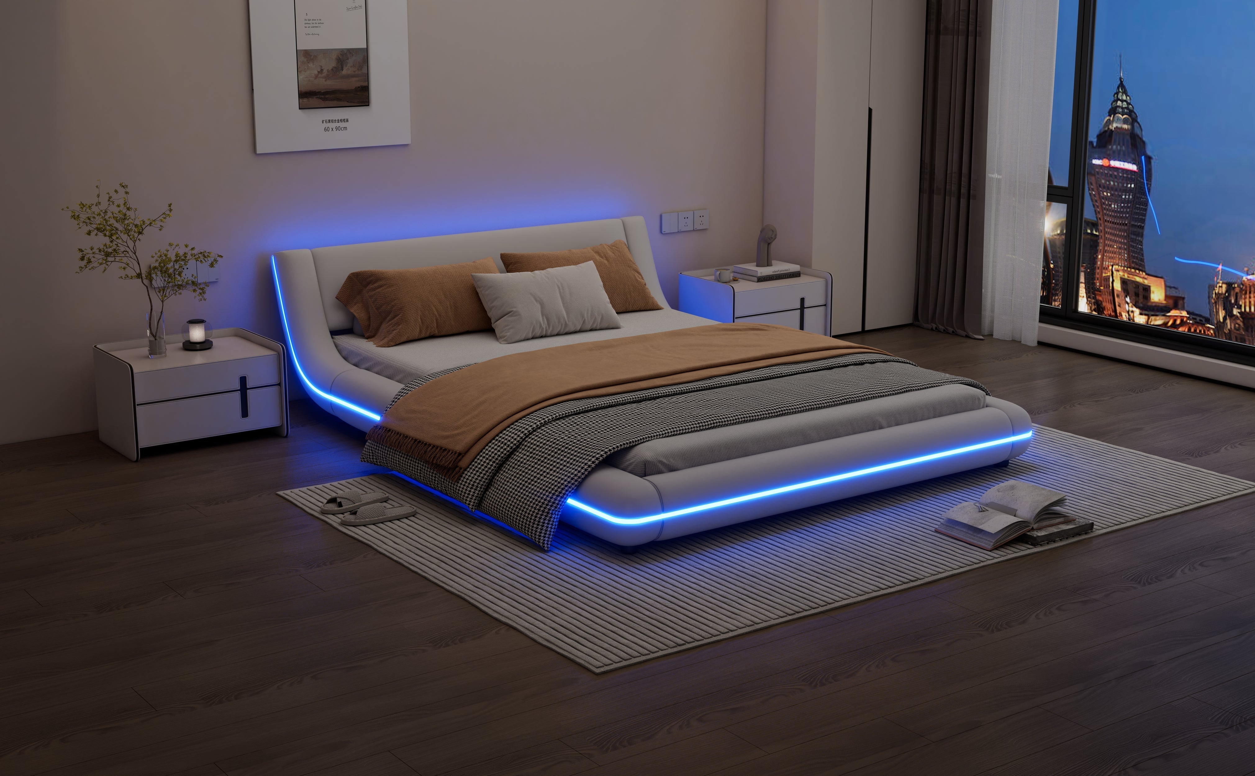 Logidon vlakbed 140x200 cm wit PU LED licht 24T afstandsbediening