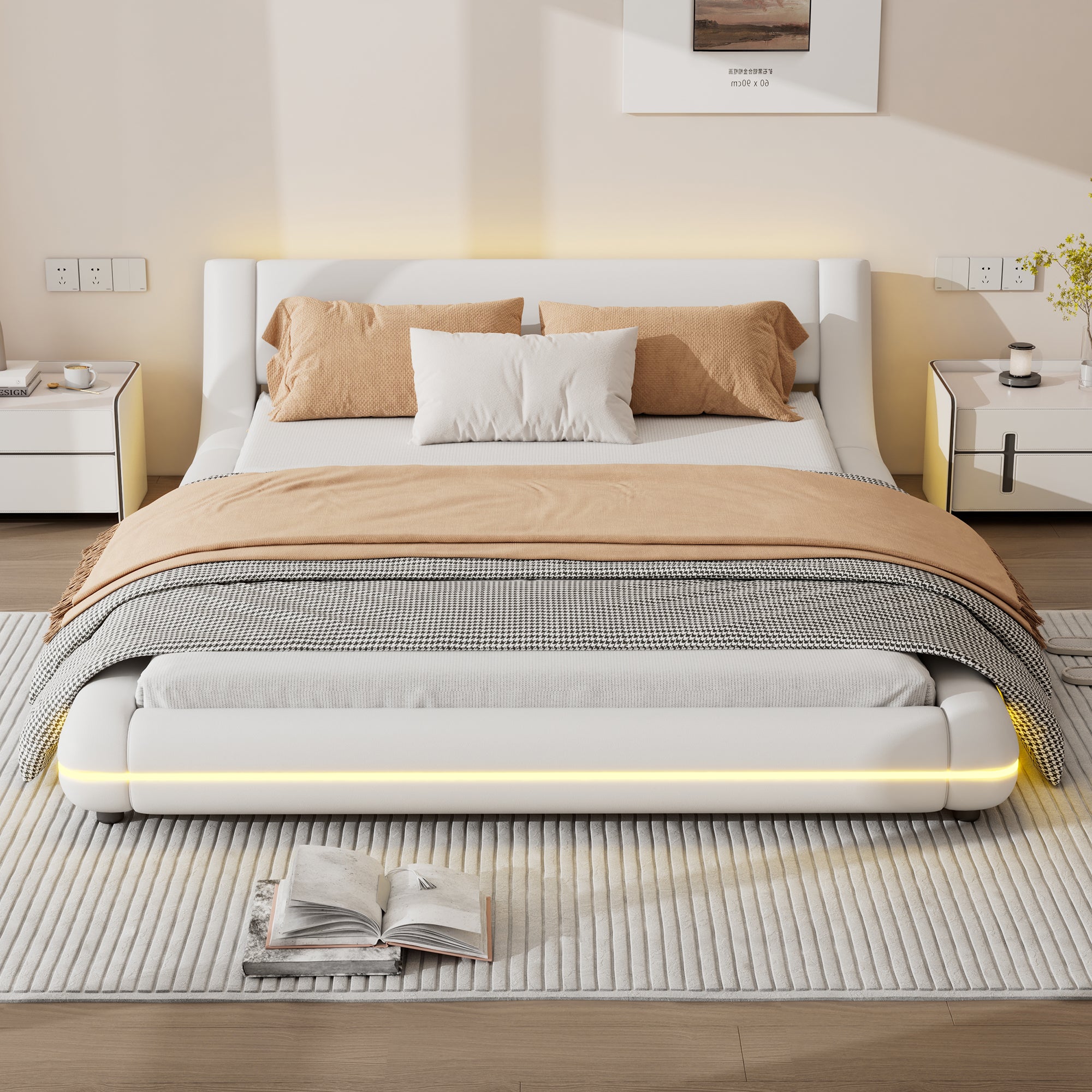 Logidon vlakbed 140x200 cm wit PU LED licht 24T afstandsbediening