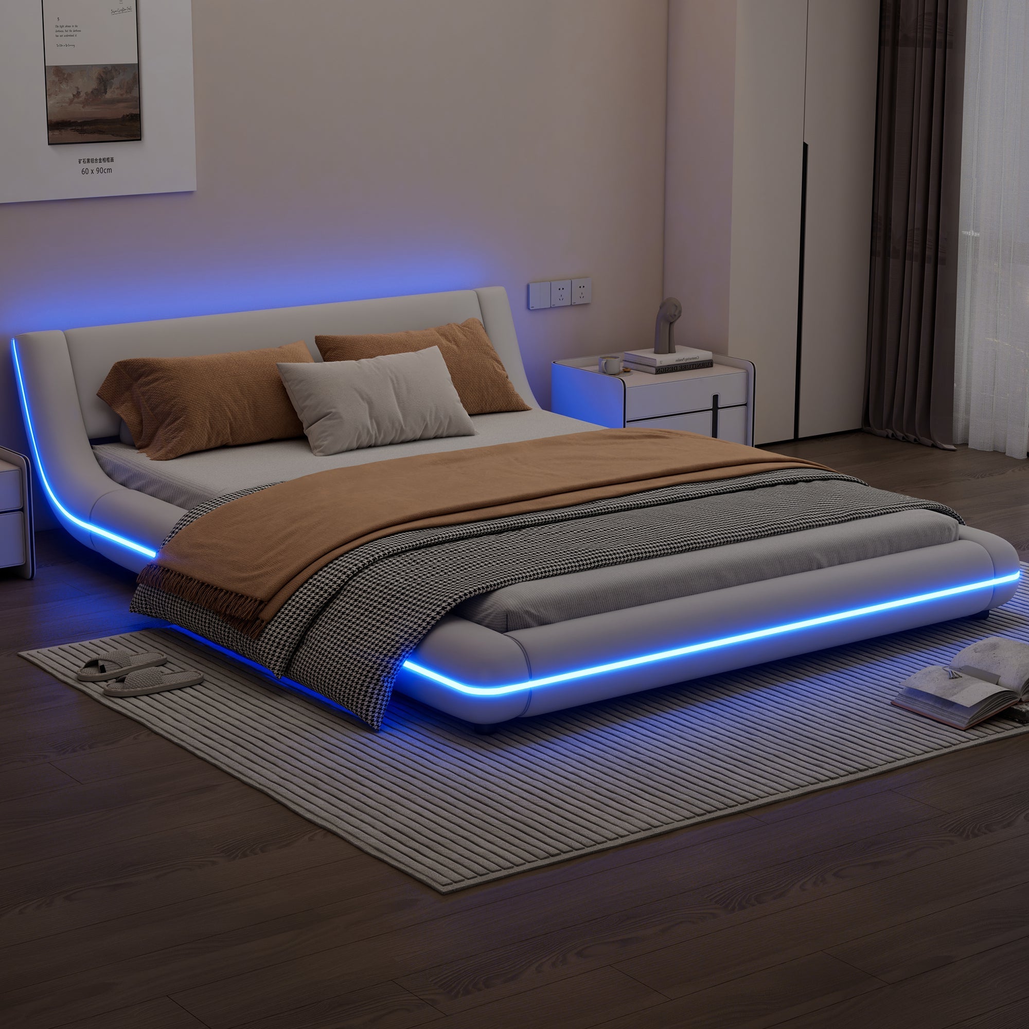 Logidon vlakbed 140x200 cm wit PU LED licht 24T afstandsbediening