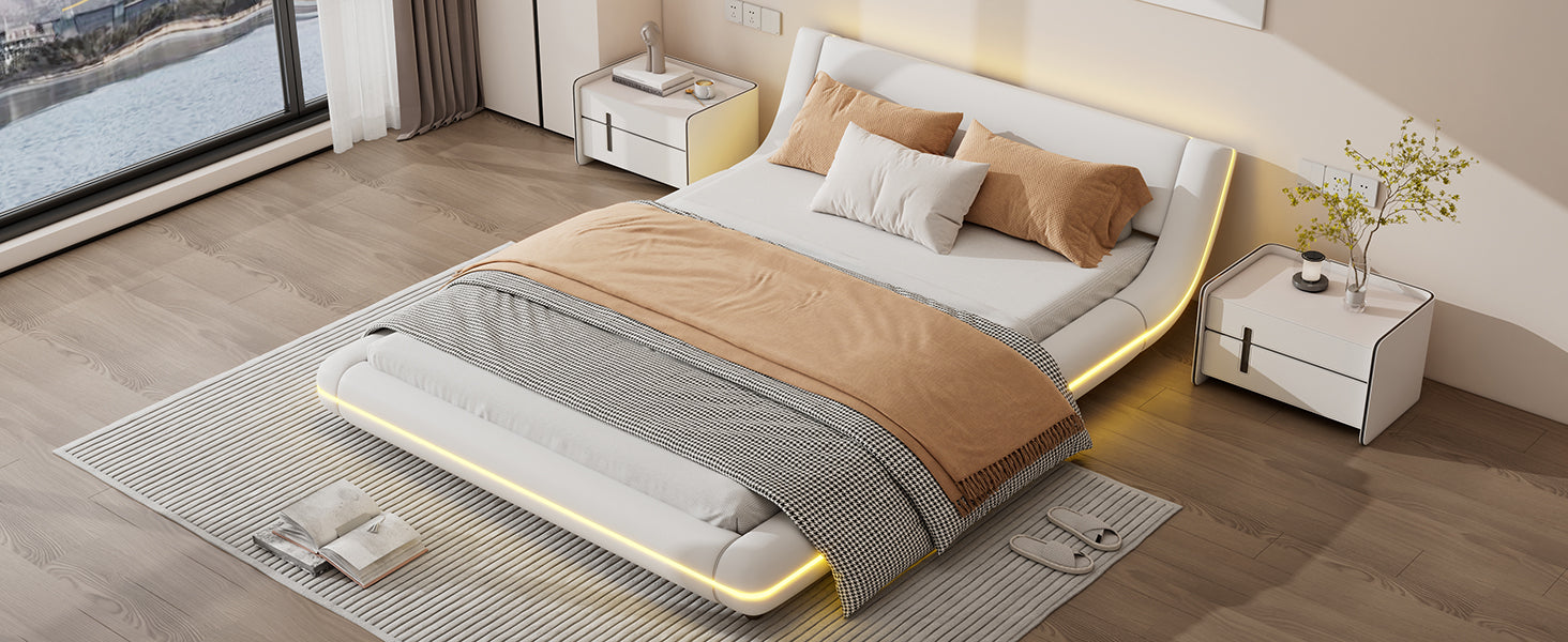 Logidon vlakbed 140x200 cm wit PU LED licht 24T afstandsbediening