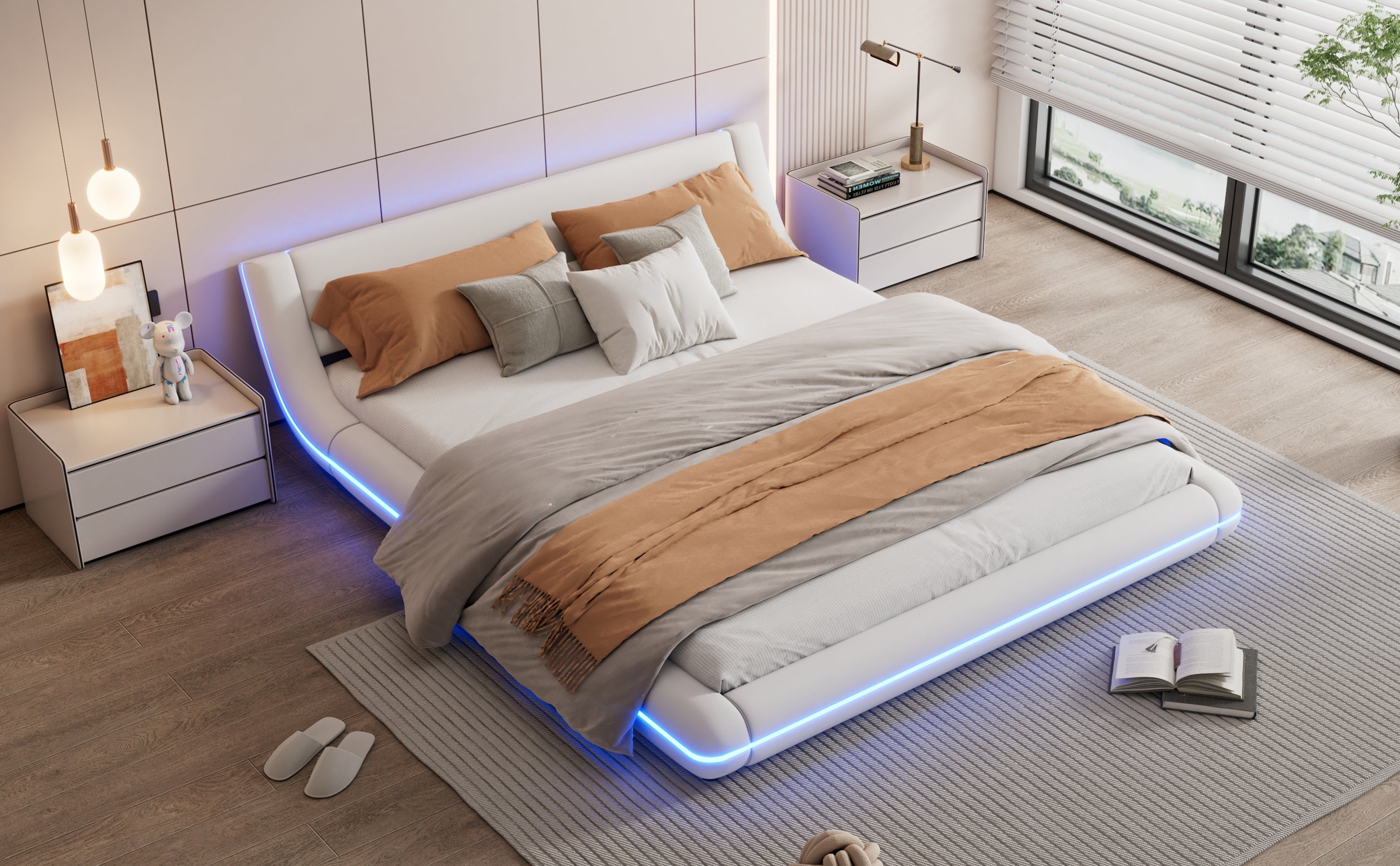 Logidon flat bed 160x200 cm white LED lighting remote control