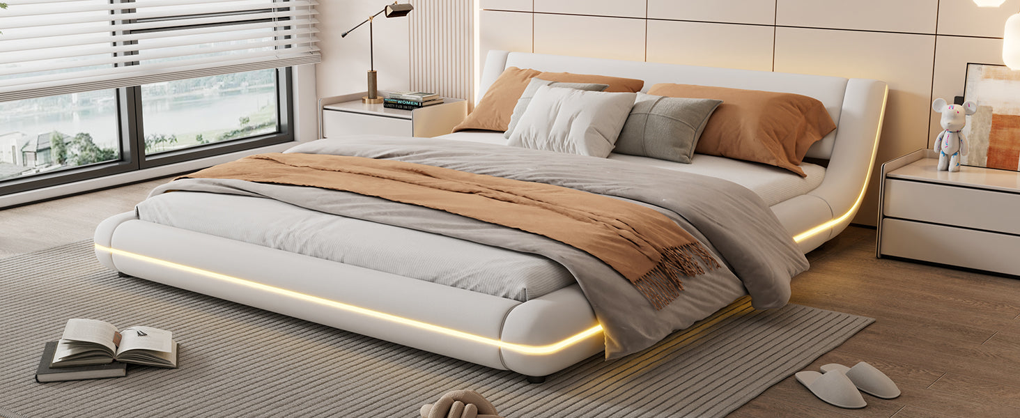 Logidon bed 160x200 cm wit kunstleer LED-verlichting