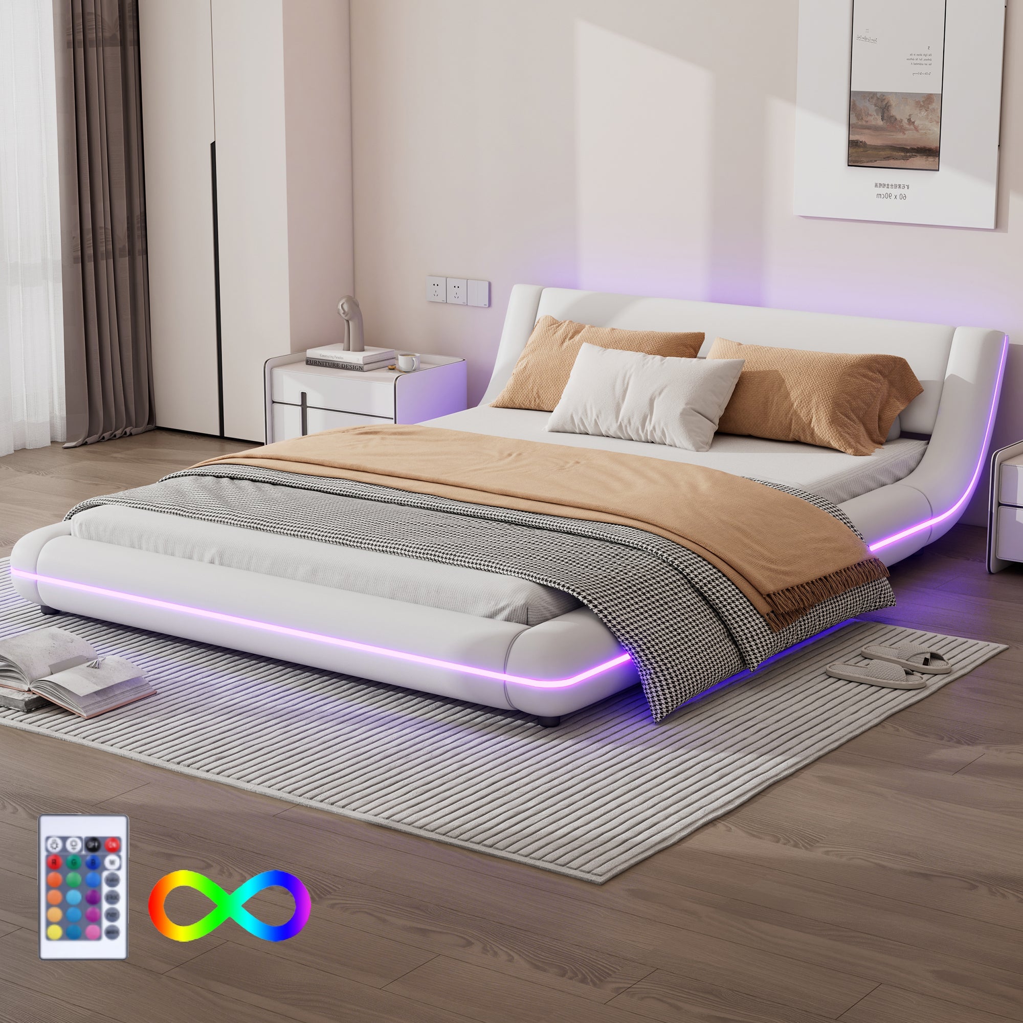 Logidon vlakbed 140x200 cm wit PU LED licht 24T afstandsbediening