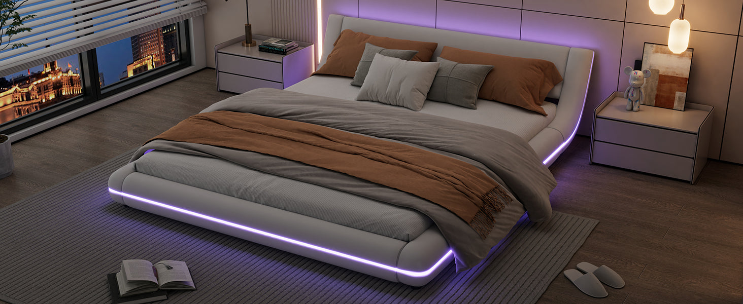 Logidon flat bed 160x200 cm white LED lighting remote control