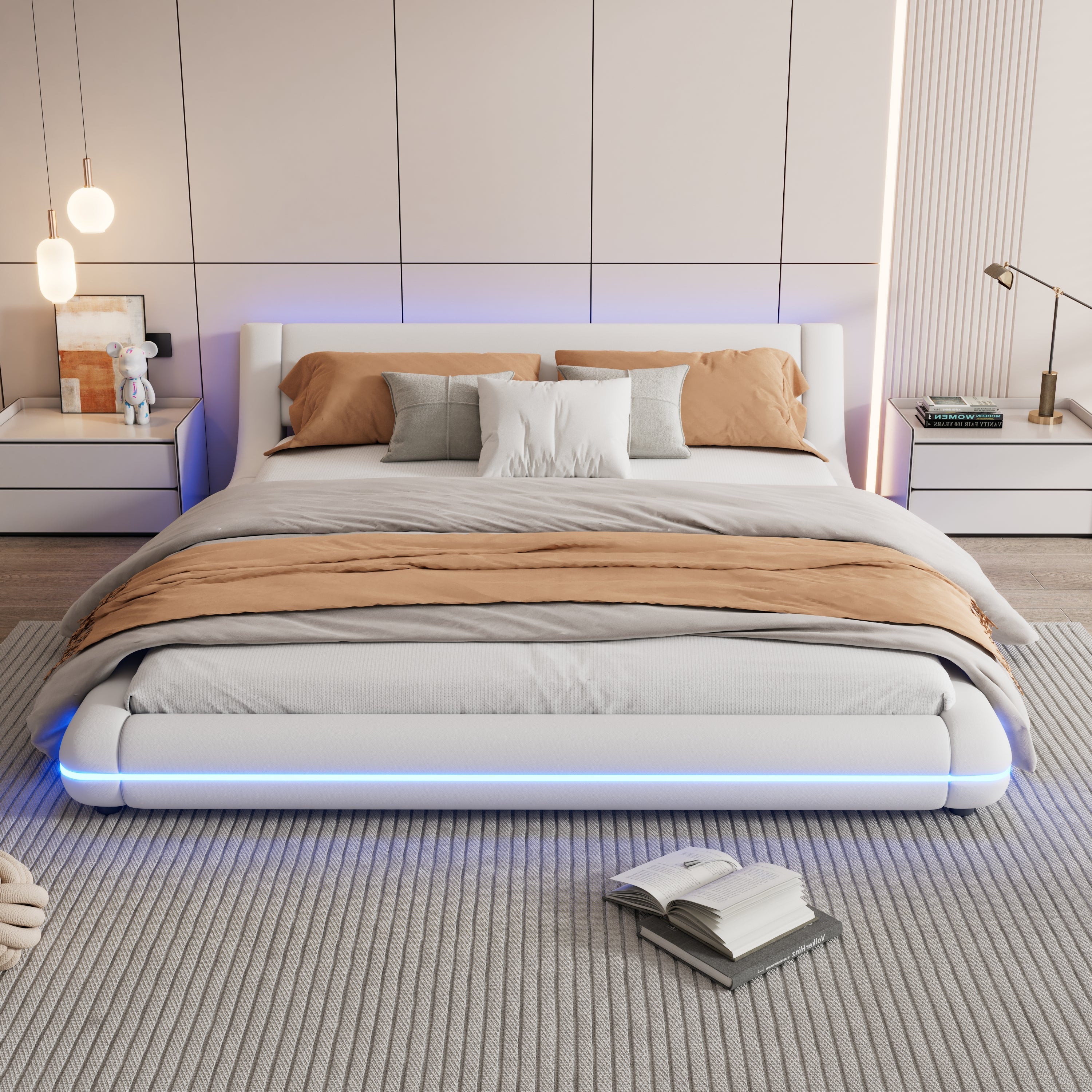 Logidon flat bed 160x200 cm white LED lighting remote control